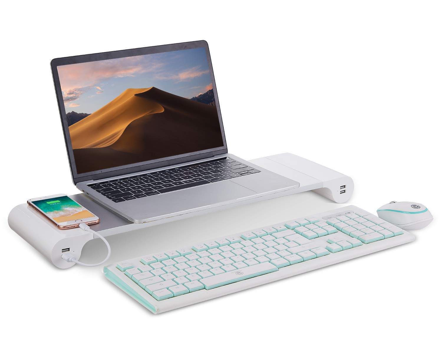 Pg Desktop Monitor Stand With 4 Usb Charging Ports   Convenient Keyboard Organiser And Monitor Raising Stand For Laptops, Tvs, Printers, Fax Machines And Computers   Convenient Desktop Organiser