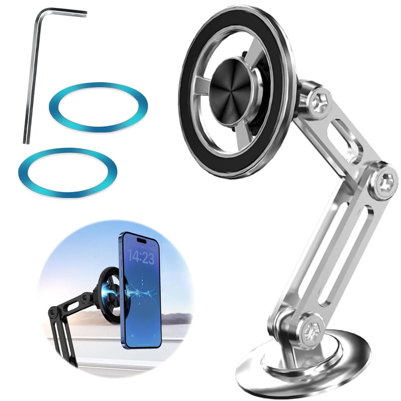 Universal 360 Pro Magnetic Suction Phone Holder Car,Alloy Folding Magnetic Cell Phone Holder For Car [Super Strong Magnet] Brack