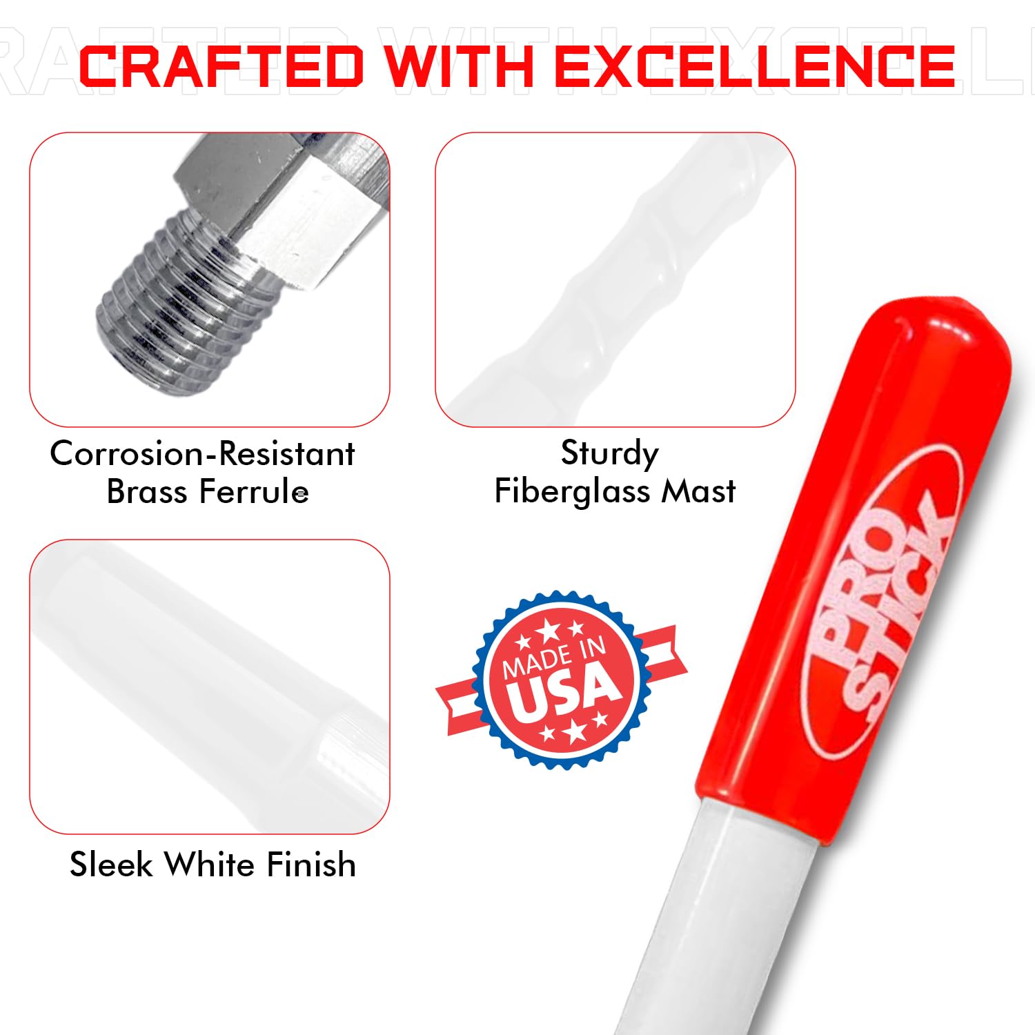 Prostick 2 Foot Fiberglass 1000 Watt   White Cb Radio Antenna