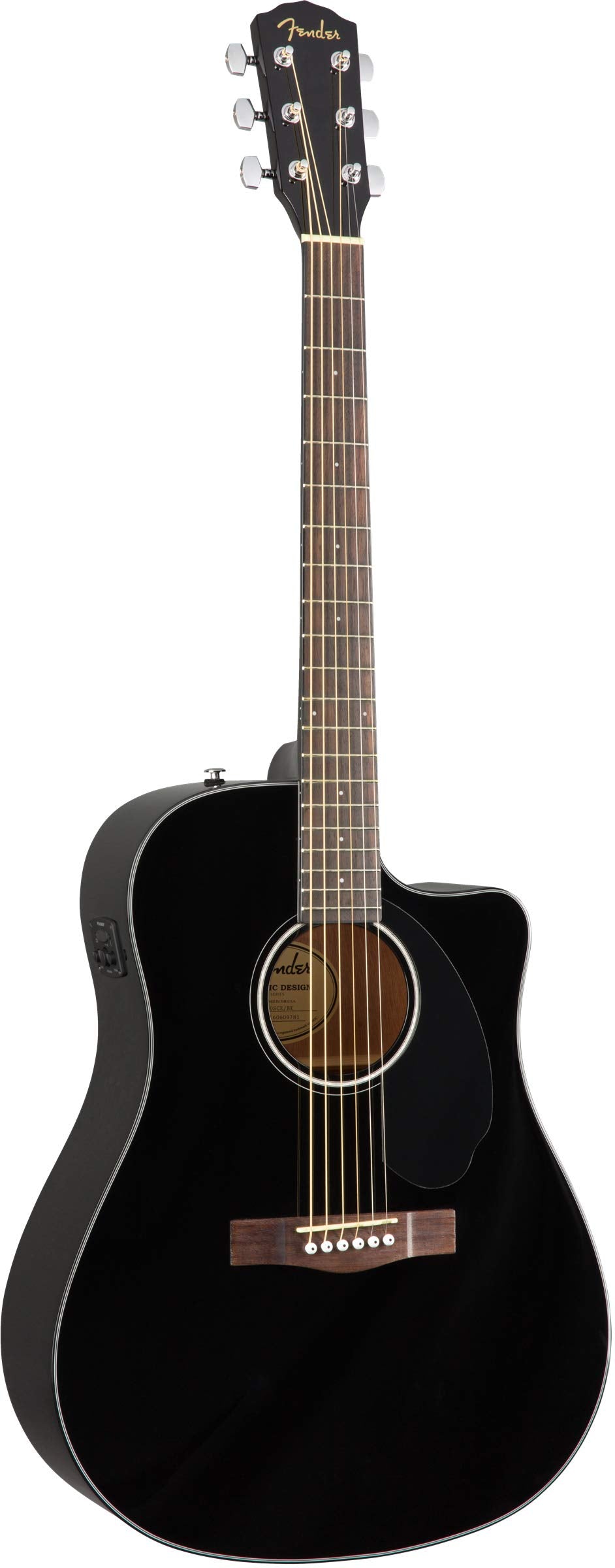Fender Cd-60Sce Solid Top Dreadnought Acoustic-Electric Guitar - Black Bundle With Hard Case, Instrument Cable, Tuner, Strap, St