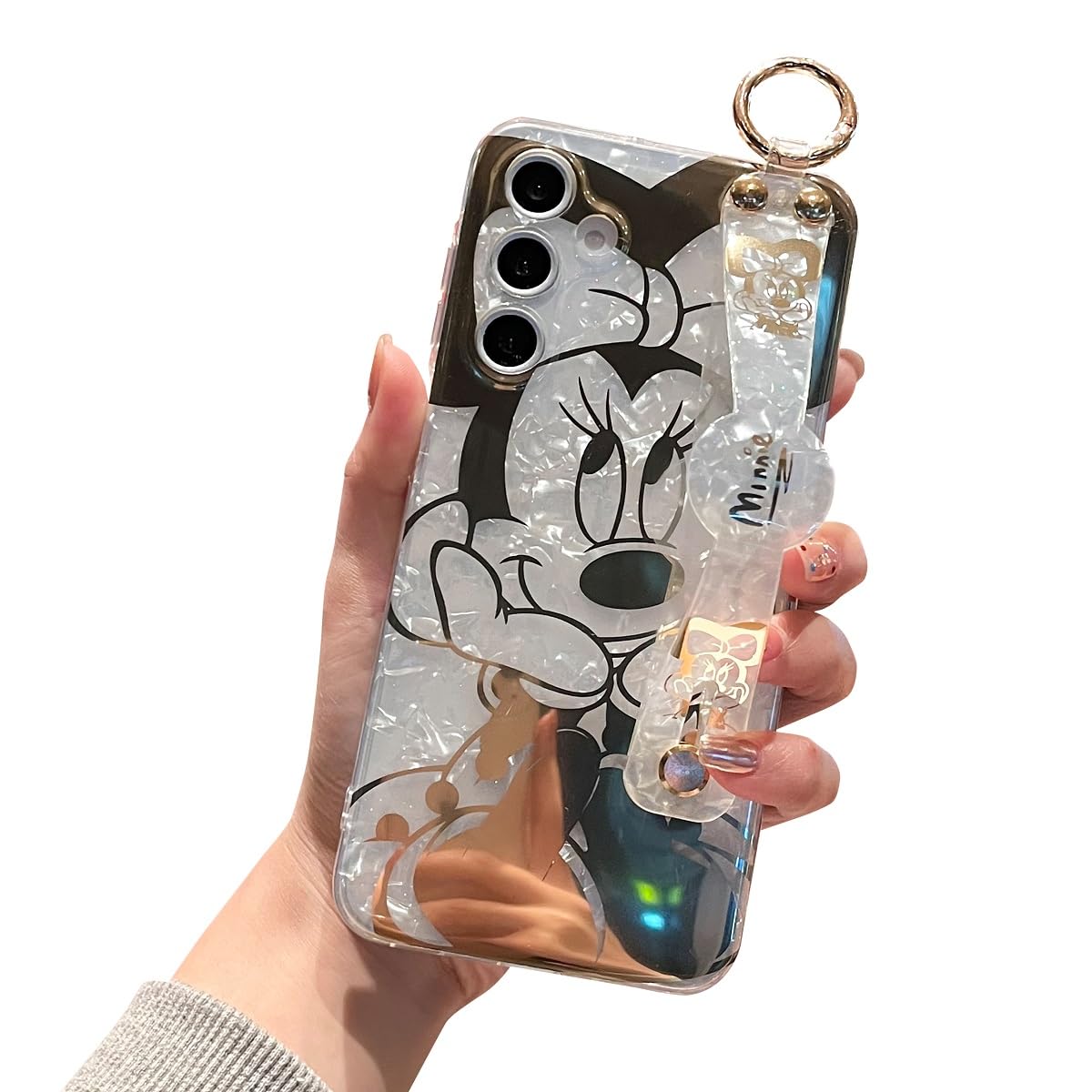 Meishangmei for Samsung Galaxy S25+ Plus S24+ Plus Case Sparkle Bling with Strap Stand Cute Pattern IMD Plating Design Silicone 
