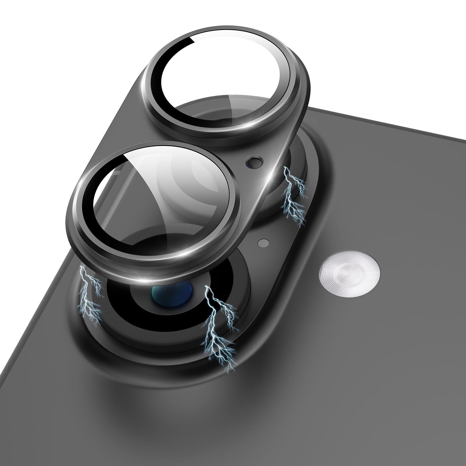 Kanosan For Iphone 16 Plus/Iphone 16 Camera Lens Protector Metal Plus Aluminium Alloy Ring 9H Tempered Glass Screen Case Friendl