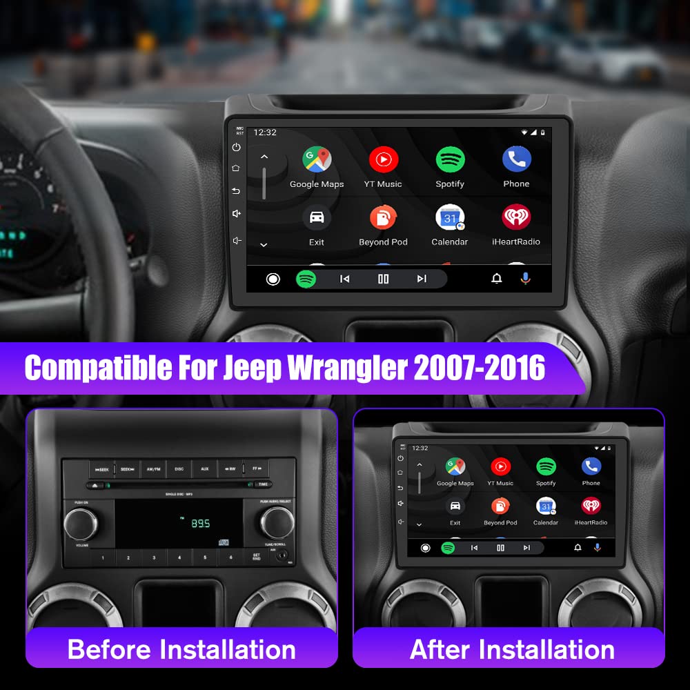 Android 13 [2Gb+64Gb] Car Radio Stereo Compatible For Jeep Wrangler Jk Gand Cherokee Dodge Ram 1500 With Wireless Carplay Androi
