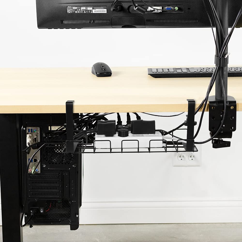 Baskiss Under Desk Cable Management Trays 2 Pack, 16'' Clamp Mounted Cord Organizer Holder For Desks, Offices And Kitchens Wire