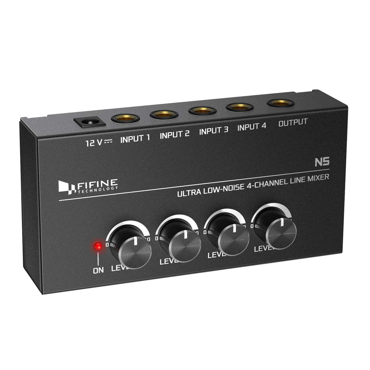 FIFINE Ultra Low-Noise 4-Channel Line Mixer for Sub-Mixing,4 Stereo Channel Mini Audio Mixer with AC adapter.Ideal for Small Clu