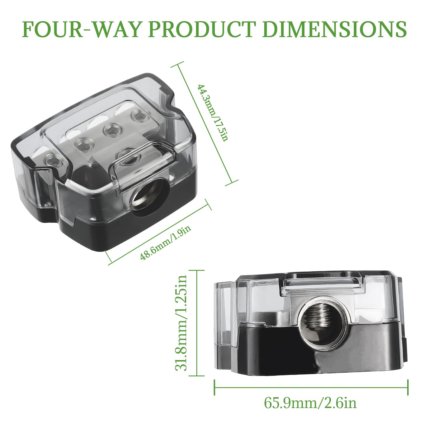 Bojack 4 Way Power Distribution Connecting Block 1X0/2/4 Gauge Input 2X4/8 Gauge Output Power Distribution Block For Car Amplifi