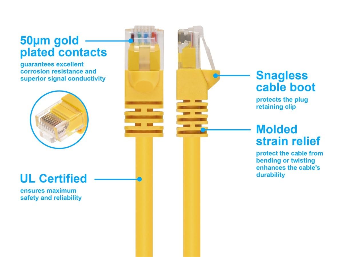 Monoprice Cat6 Ethernet Patch Cable   Snagless Rj45, Pure Bare Copper, 550Mhz, Utp, 24Awg, 10 Feet, Yellow   Fullboot Series