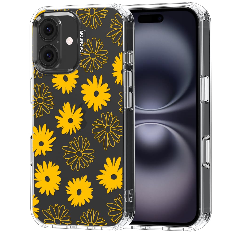 MOSNOVO for iPhone 16 Case, Shockproof Military-Grade Protection 6.6ft Drop Tested, Clear Phone Case for iPhone 16, Sunflower Da