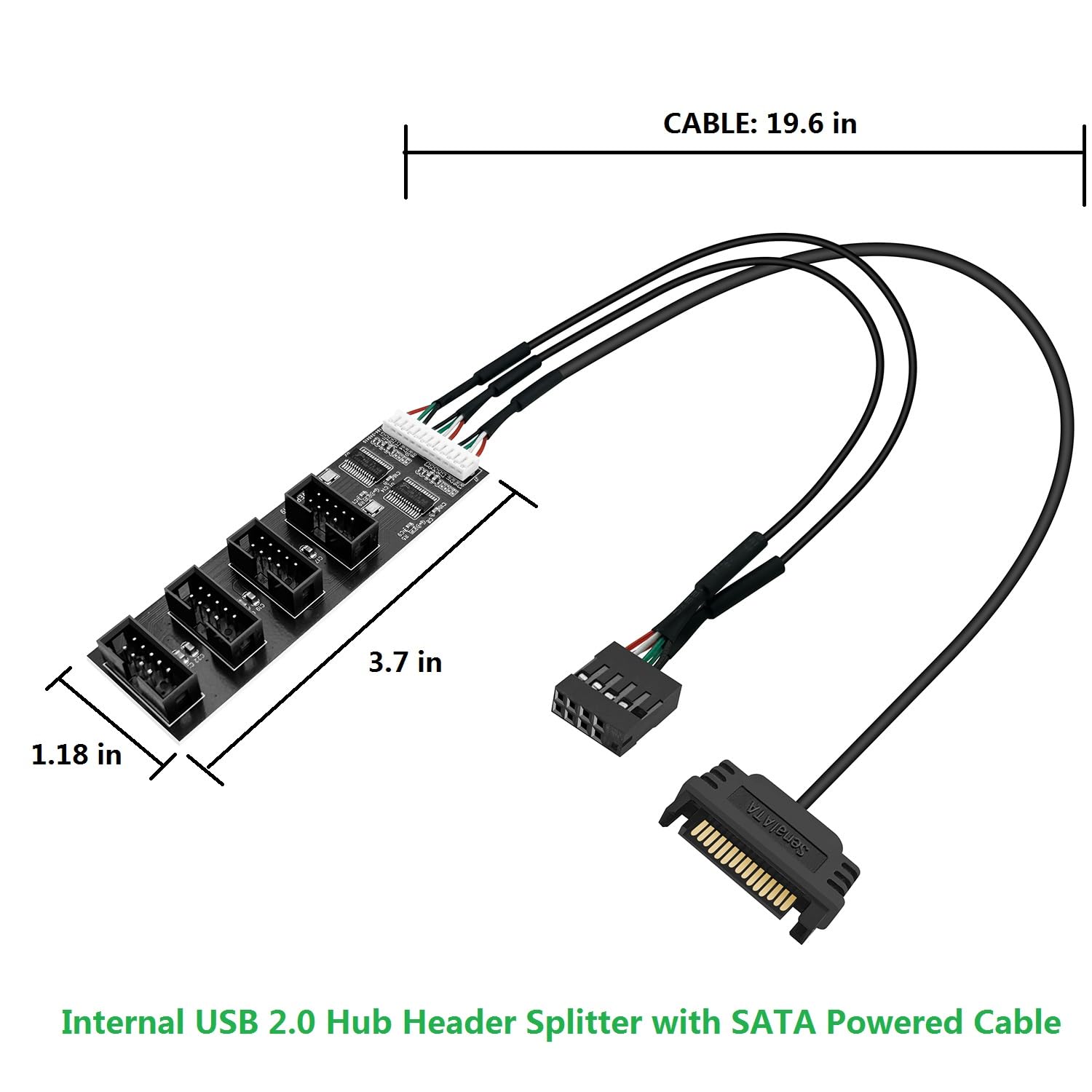 Hoxibsl Internal Usb 2.0 Hub Header Splitter With Sata Powered Cable,4 Ports Motherboard Extension Splitter For Wifi Receiver, F