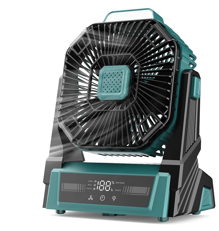 KopBeau Portable Camping Fan with Lights, 20000mAh Rechargeable Battery Operated Fan, Battery Powered Outdoor Beach Tent with 3 