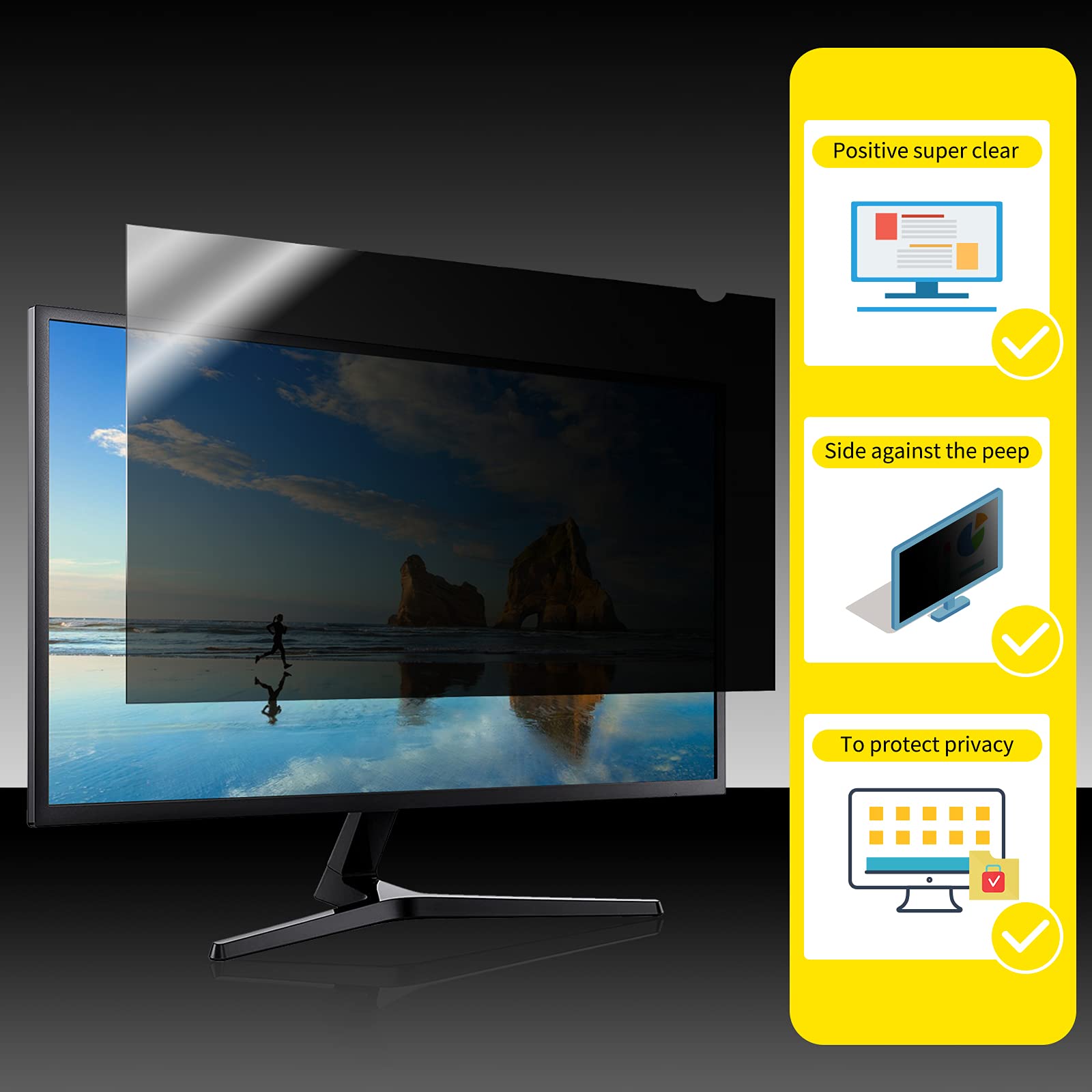 J J Dream 24 Inch Privacy Screen For Computer Monitor Blue Light Screen Protector Anti Glare Anti Scratch Monitor Privacy Shield Screen 24 Inch 16:9 Aspect Ratio [2 Pack]