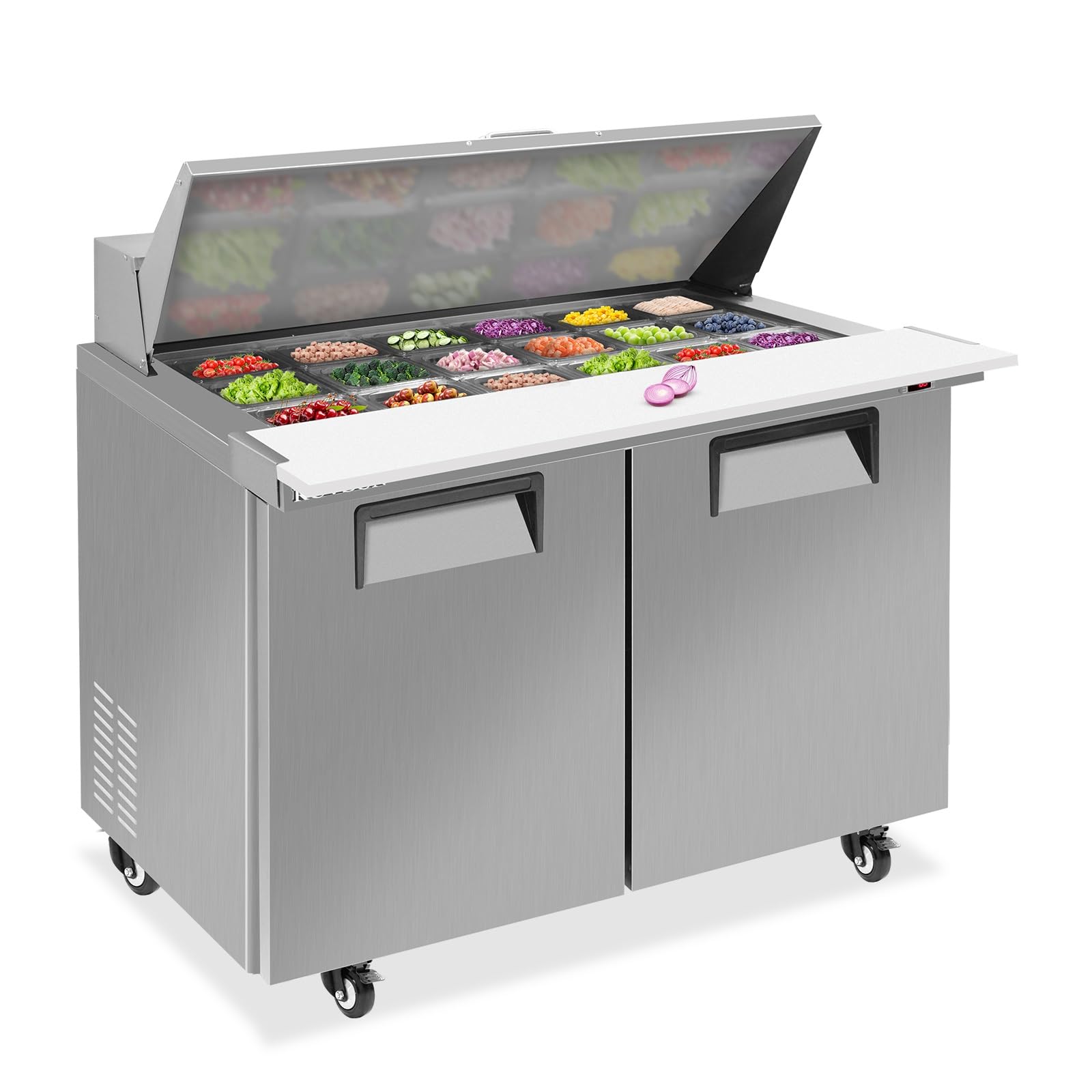 ROVSUN 48  W Salad Sandwich Prep Table Refrigerator ETL NSF, 13.1 Cu.Ft Commercial Refrigerator Salad Bar Stainless Steel w/18 P