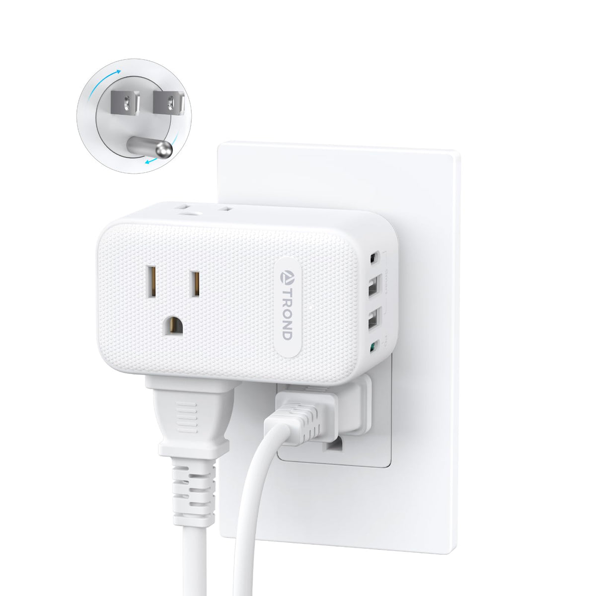 Trond Outlet Extender With 360 Rotating Plug, 3 Ac Outlet Splitter With Pd 20W Usb C Charger, Usb Wall Plug Adapter, A Small Cha