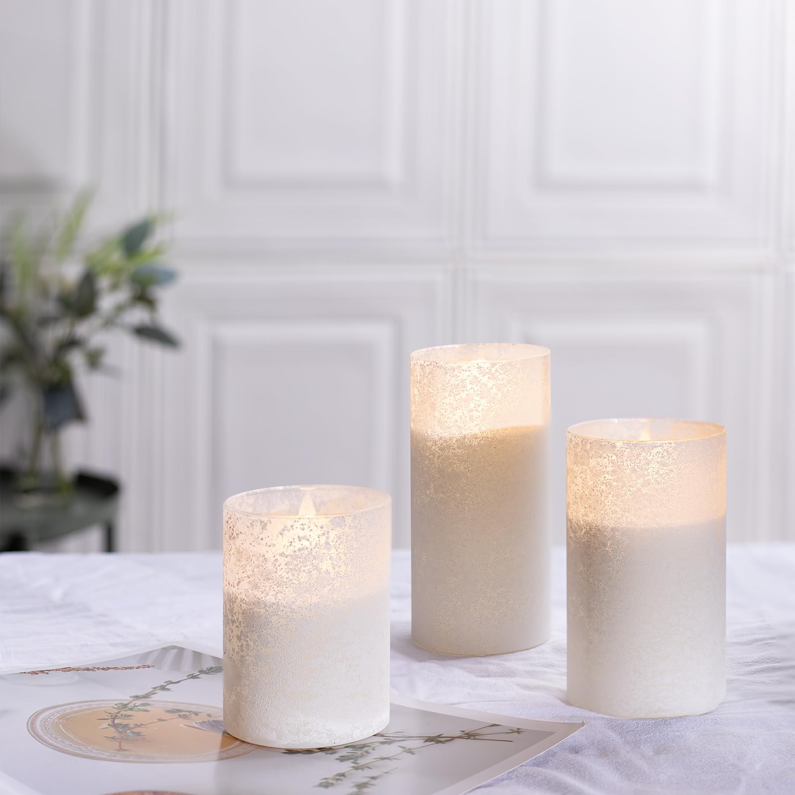 Glass Flameless Candles With Remote, Sandblasted Glass Led Candles, Battery Operated Flickering Candles With Timer, Real Wax Pil