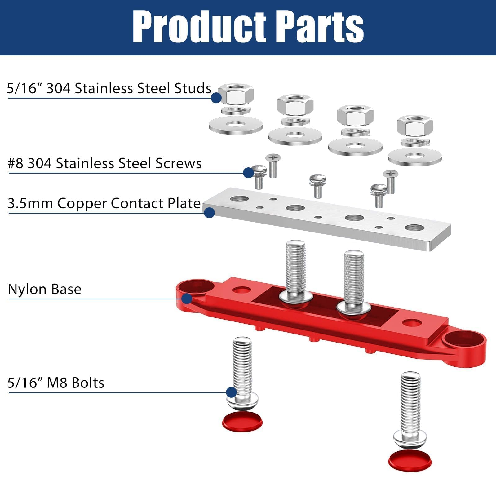 Linkstyle Power Distribution Block Bus Bar, 250A 12V 48V Marine Battery Busbar Terminal Block,For Automotive Car Rv Boat Solar S