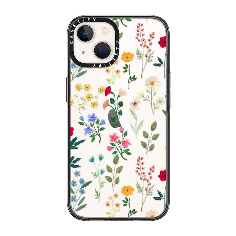 Casetify Compact Iphone 14 Case [2X Military Grade Drop Tested / 4Ft Drop Protection]   Spring Botanicals 2   Clear Black