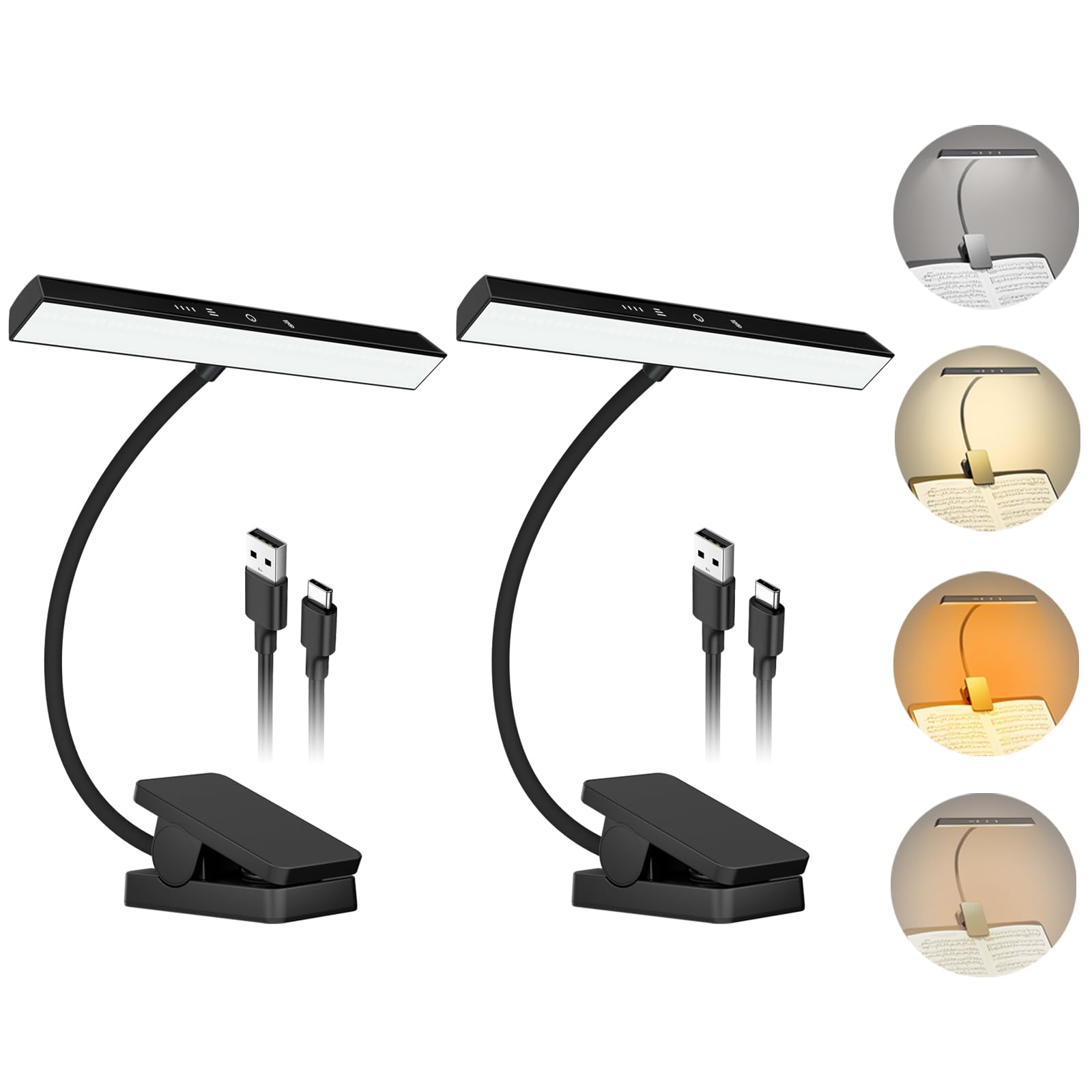 iGoober 2 Pack Rechargeable Music Stand Lights - Eye Caring 47 LED Clip on Piano Lights, 4 Color & 3 Brightness, USB-C, up to 11
