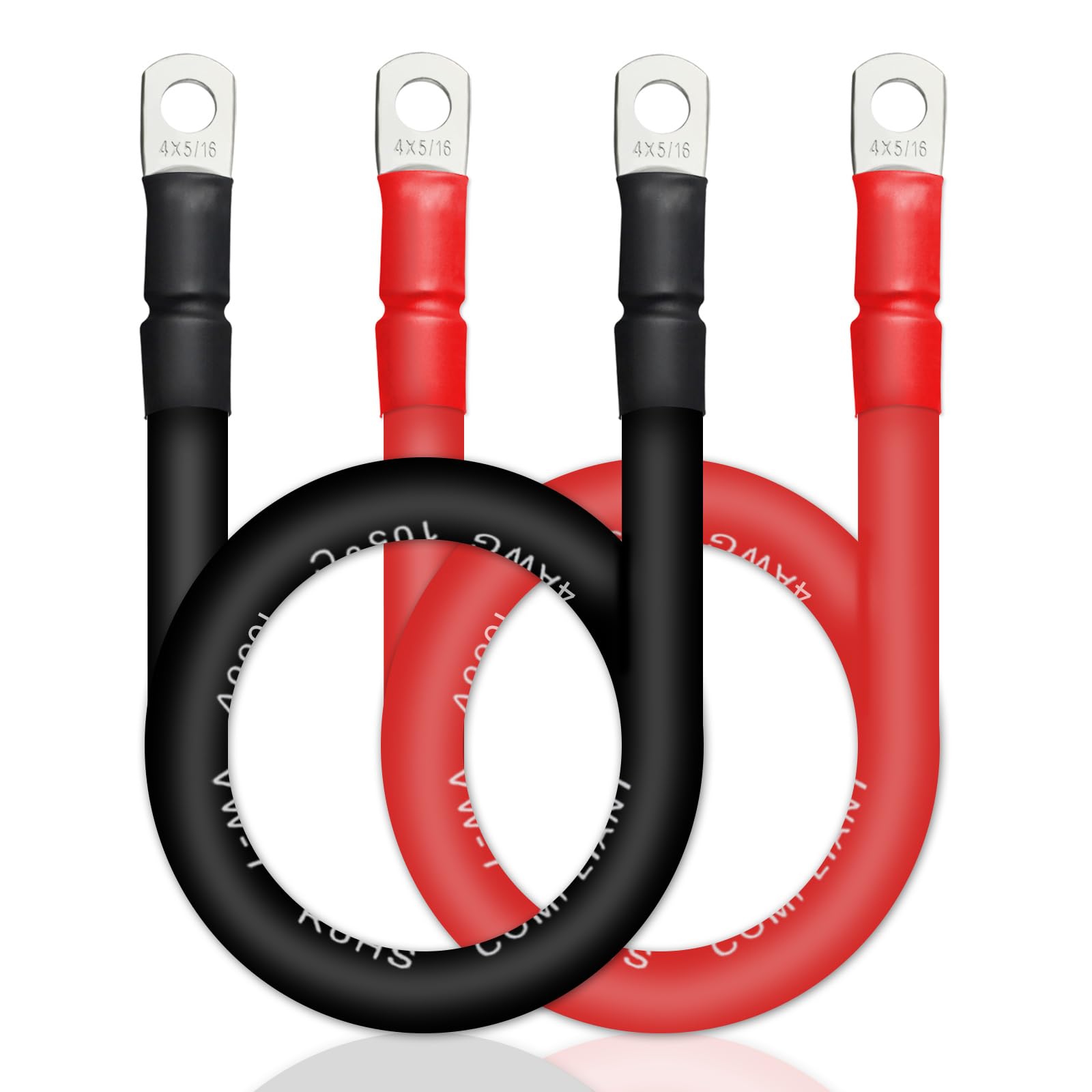 Zonbang 4 Awg Battery Cable With 5/16 Inch Terminals, Copper Battery Inverter Cables For Car Rv Automotive Solar, 2Ft(2 Pack)