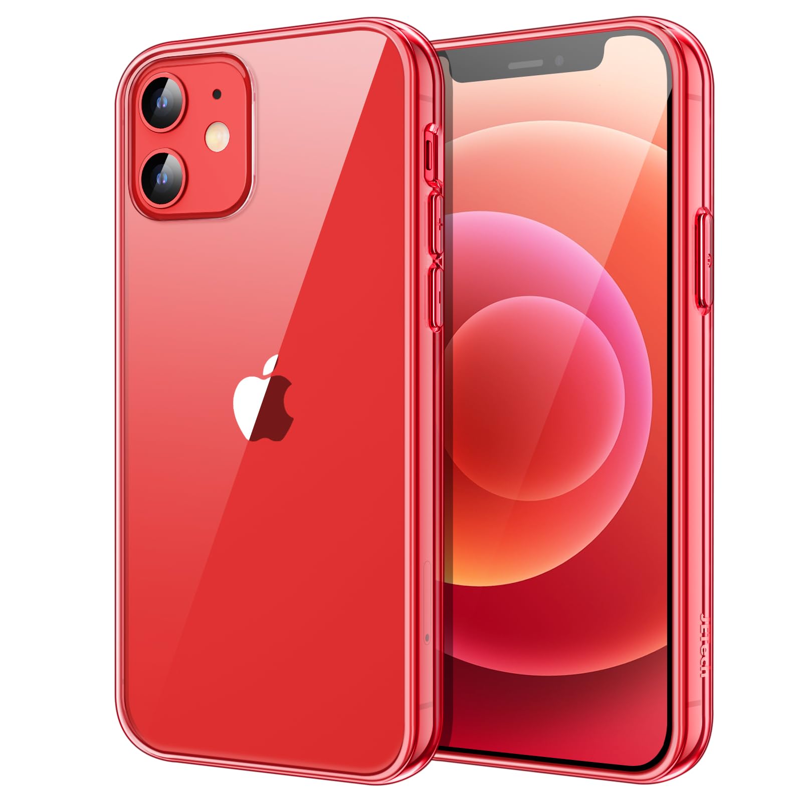 Jetech Case For Iphone 12 Mini 5.4 Inch, Non Yellowing Shockproof Phone Bumper Cover, Anti Scratch Clear Back (Red)