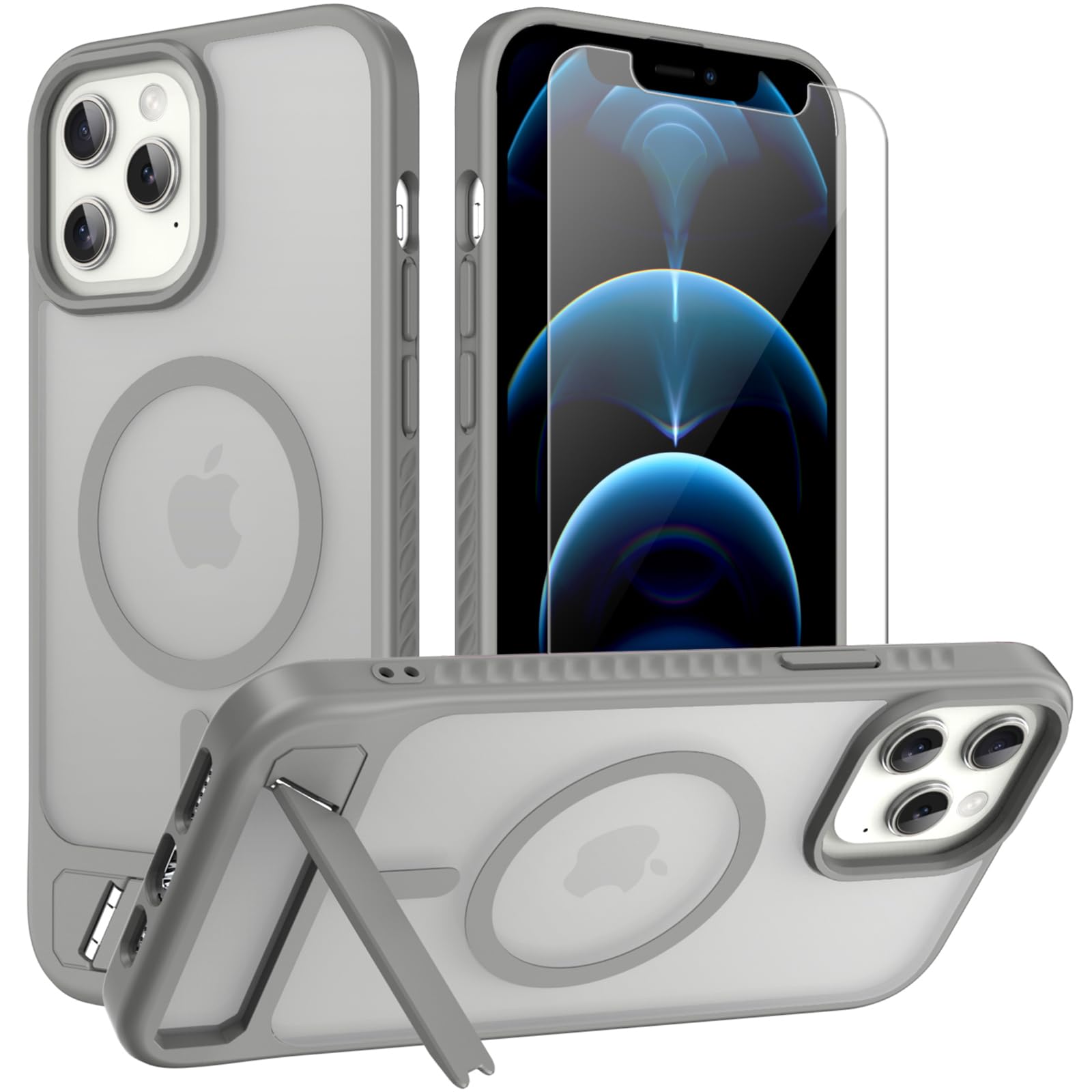 For Iphone 12 Pro Max Case: [Fit For Magsafe] Strong Magnetic & Invisible Stand, Military-Grade Protection With Screen Protector