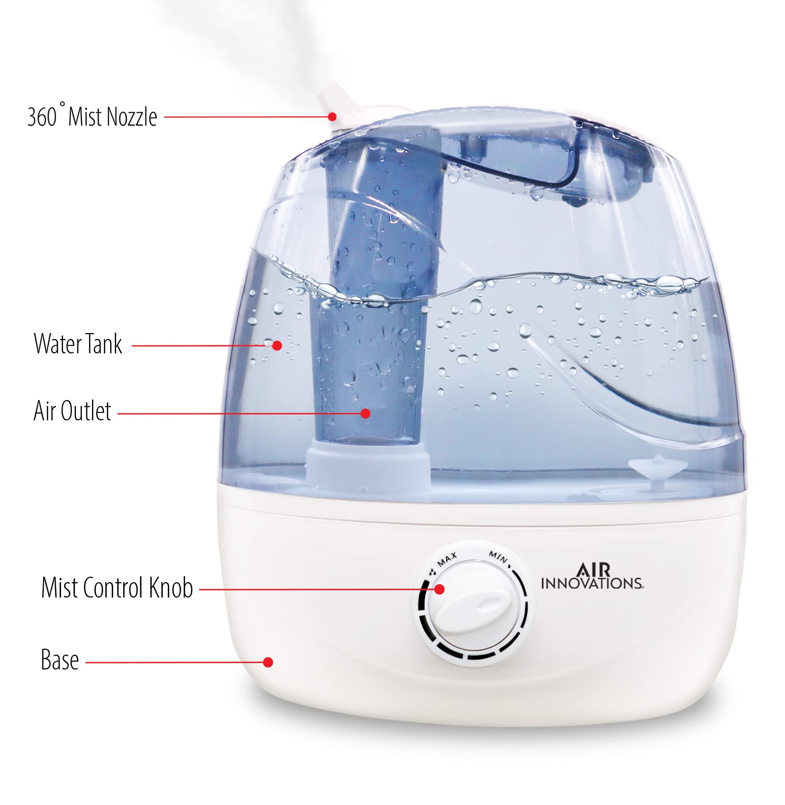 Air Innovations Ultrasonic Bedroom Humidifier Large 2.5L Tank Runs For 23Hs With One Tank Ultra Quiet Auto Power Off When Waterl