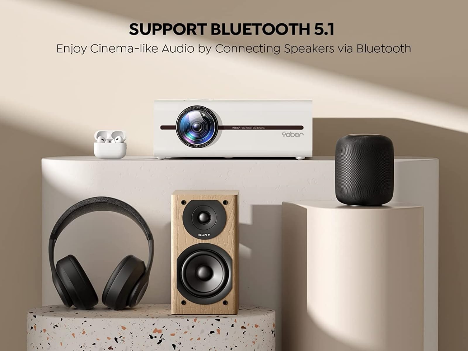 Mini Projector With Wifi And Bluetooth 5.1, 9500L Portable Movie Projector 1080P And 4K Supported, Yaber V5 2023 Updated Mini Ho