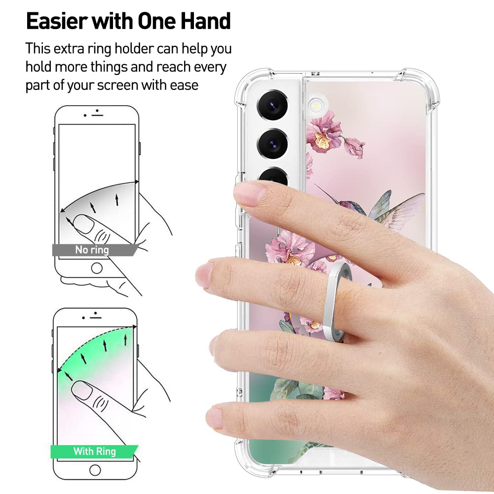 OOK Samsung Galaxy S22 Plus 5G Clear Case Shockproof TPU Pink Hummingbird with Ring Kickstand