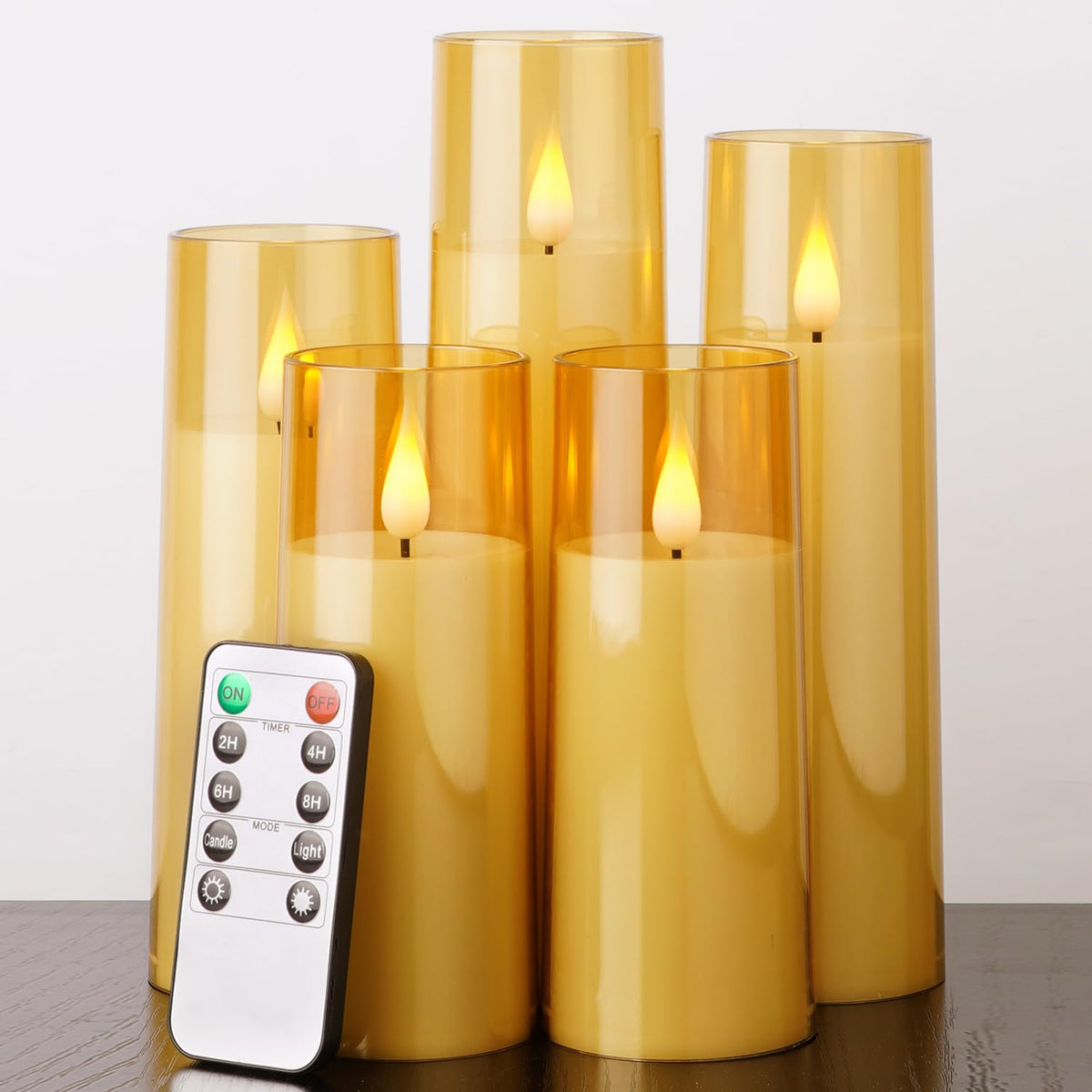 Amagic Flickering Flameless Candles, Battery Operated Candles, Amber Gold Acrylic Led Pillar Candles With Remote And Timer, 3D W