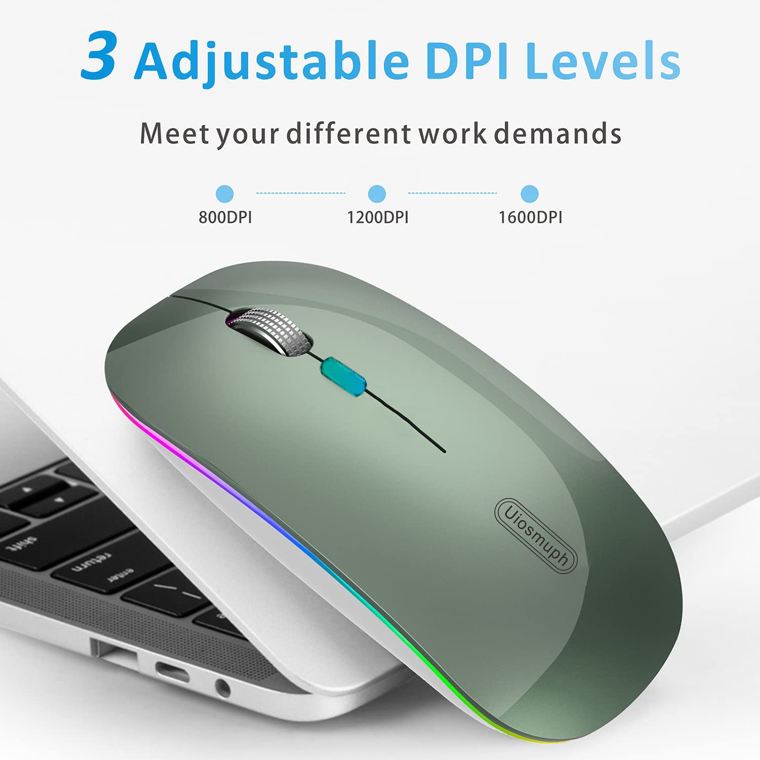 Uiosmuph Led Wireless Silent Mouse, G12 Slim Rechargeable, 2.4G Portable Usb Optical Computer Mice With Usb Receiver And Type C