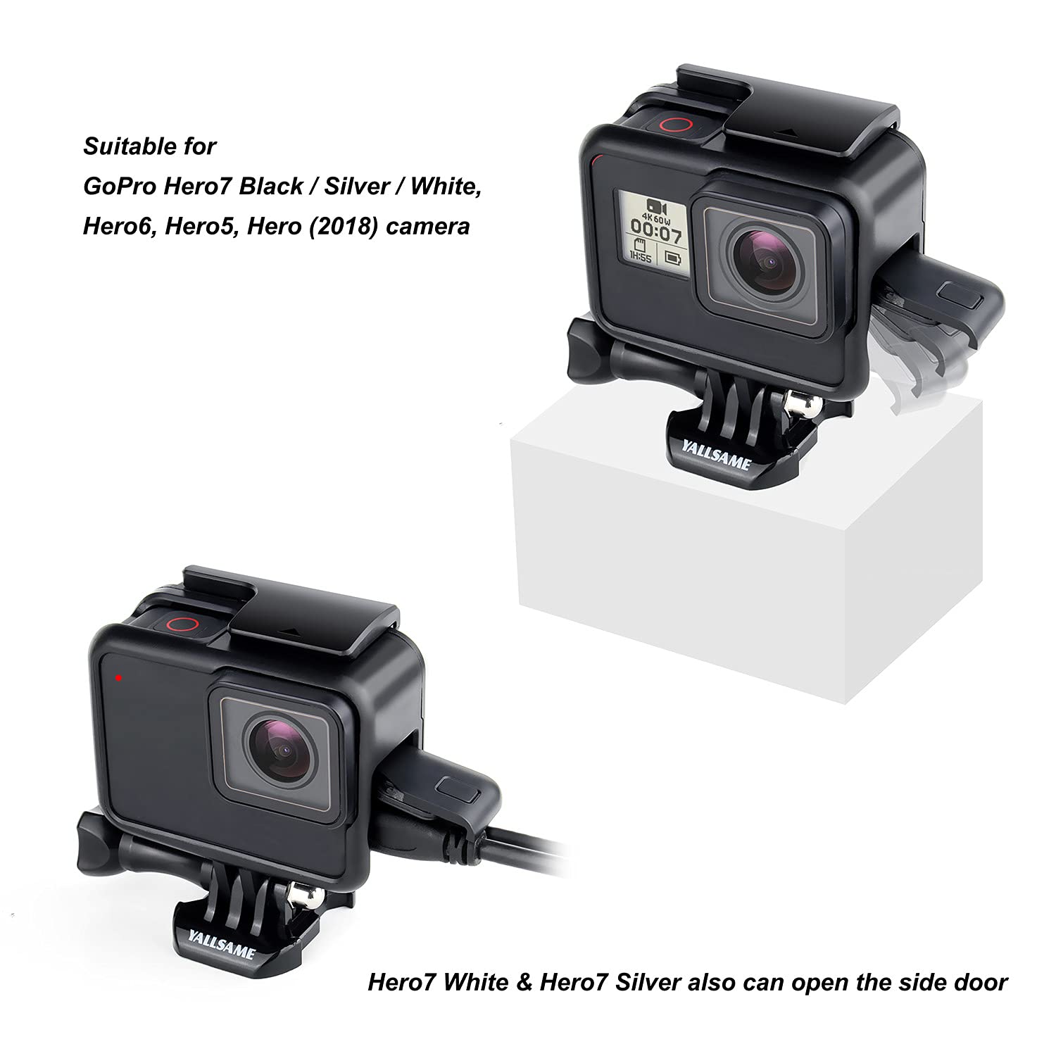 Yallsame Frame Case Compatilble With Gopro Hero 5, Hero 6, Hero 7 Black/Silver/White, Hero 2018 With Lens Cap And Tripod Mount A