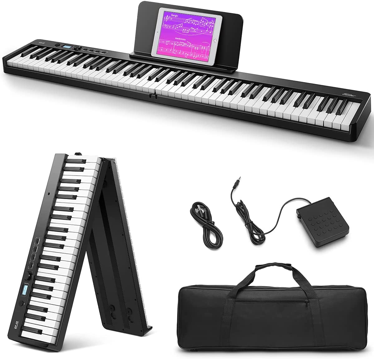 Eastar Ep 10 Beginner Foldable Digital Piano 88 Key Full Size Semi Weighted Keyboard, Bluetooth Portable Electric Piano With Pia