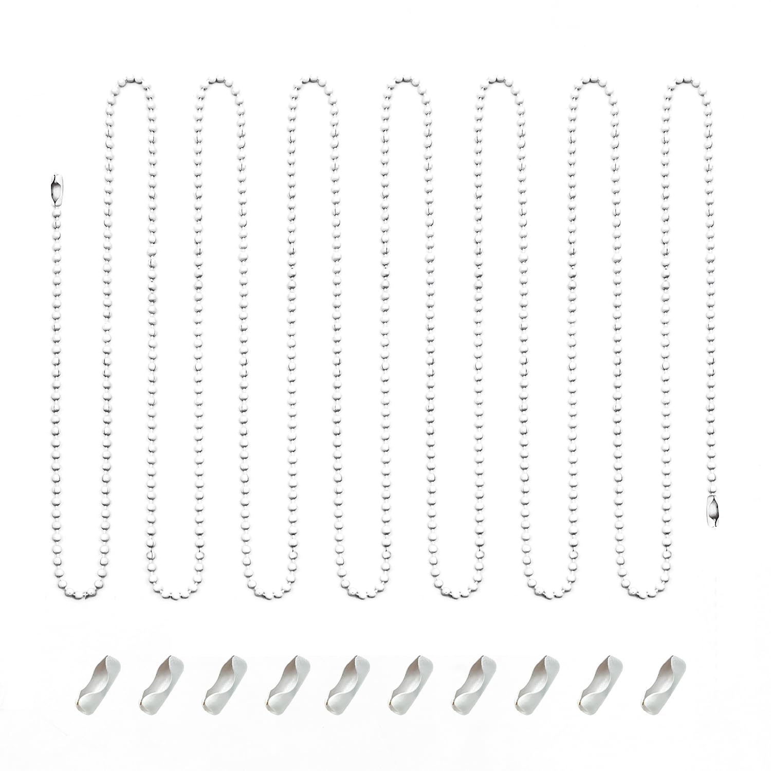 Ceiling Fan Pull Chain Extender, 12Feet 3Mm Diameter Beaded Ball Fan Light Extension Pull Chain With 10 Matching Connectors(Whit