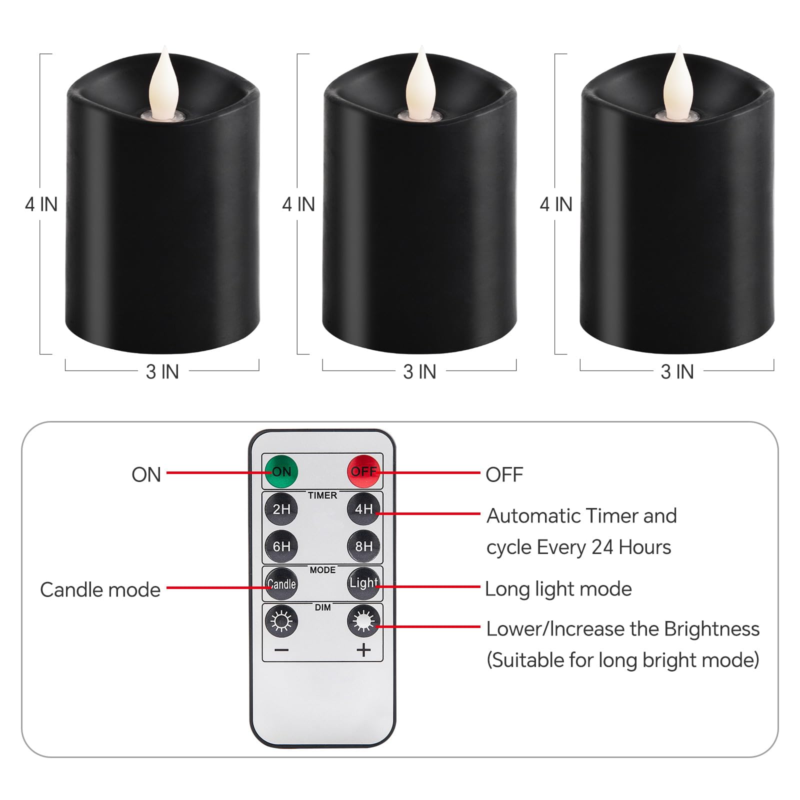 Milysoek 3X4 Flickering Flameless Candles Set Of 3,Real Wax Pillar Led Candles Flickering,With Timer,4 Inch Flameless Candles Wi
