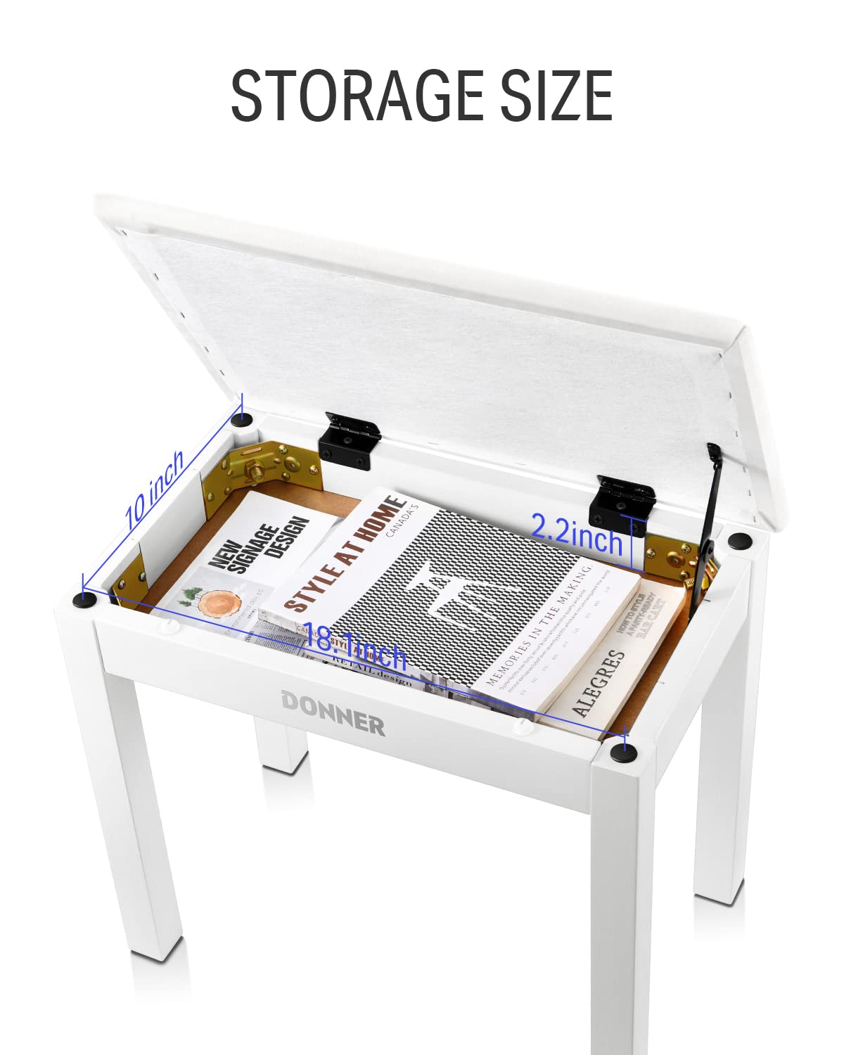 Donner Piano Bench With Storage, Solid Wood Keyboard Bench Piano Bookcase Stool Chair Seat With High Density Suede Cushion, Whit
