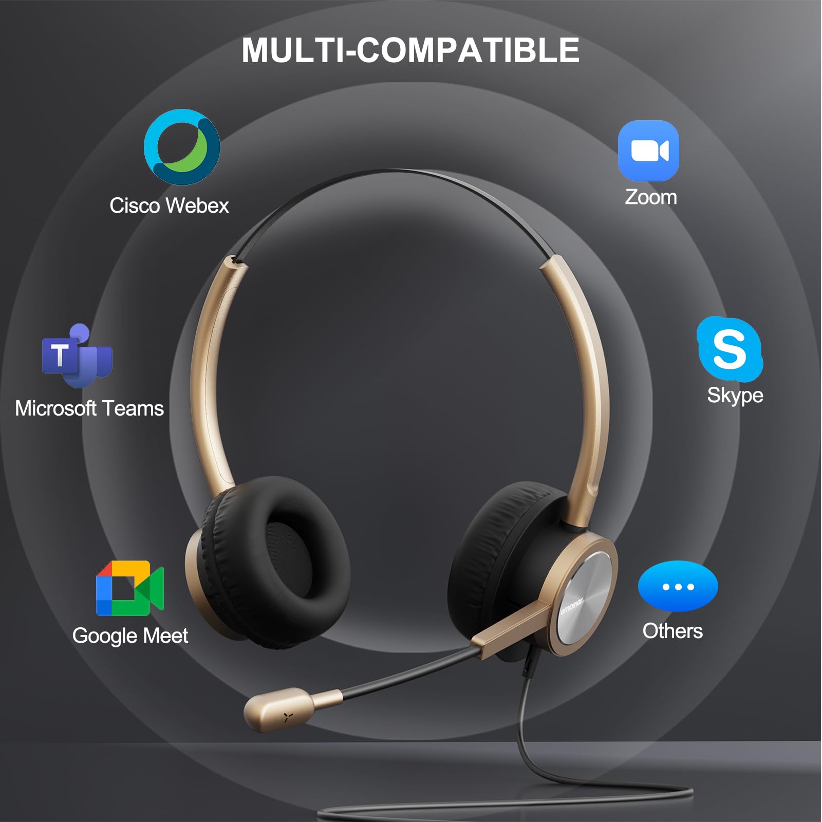 Usb Type C Headphones With Noise Canceling Microphone, Usb C Headset With Mic For Pc, Laptop, Lightweight Gold Headset For Call