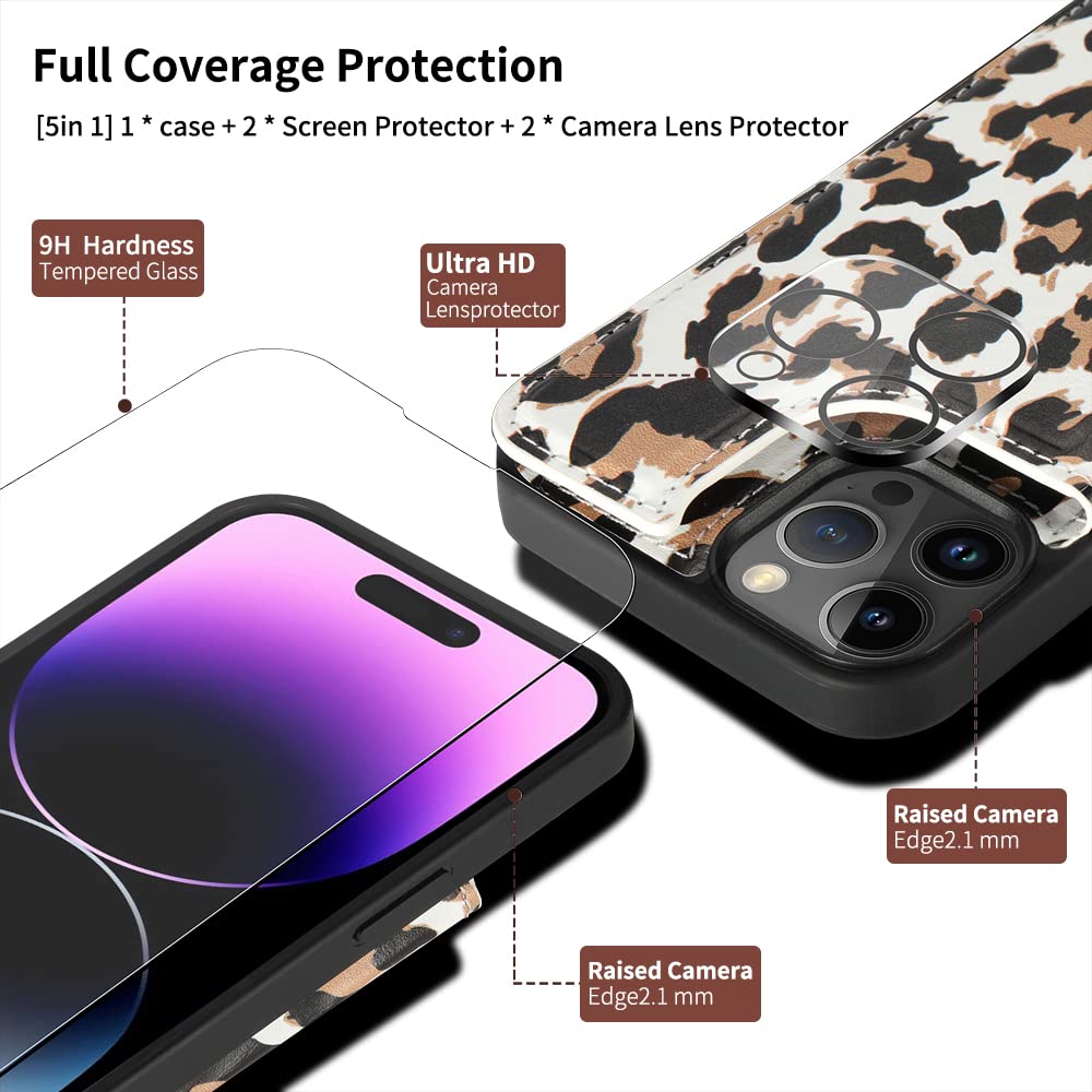 Uluck[5 In 1 For Iphone 14 Pro Max Wallet Case With Card Holder,2 Screen Protector&Camera Lens Protector,Pu Leather Kickstand Ca