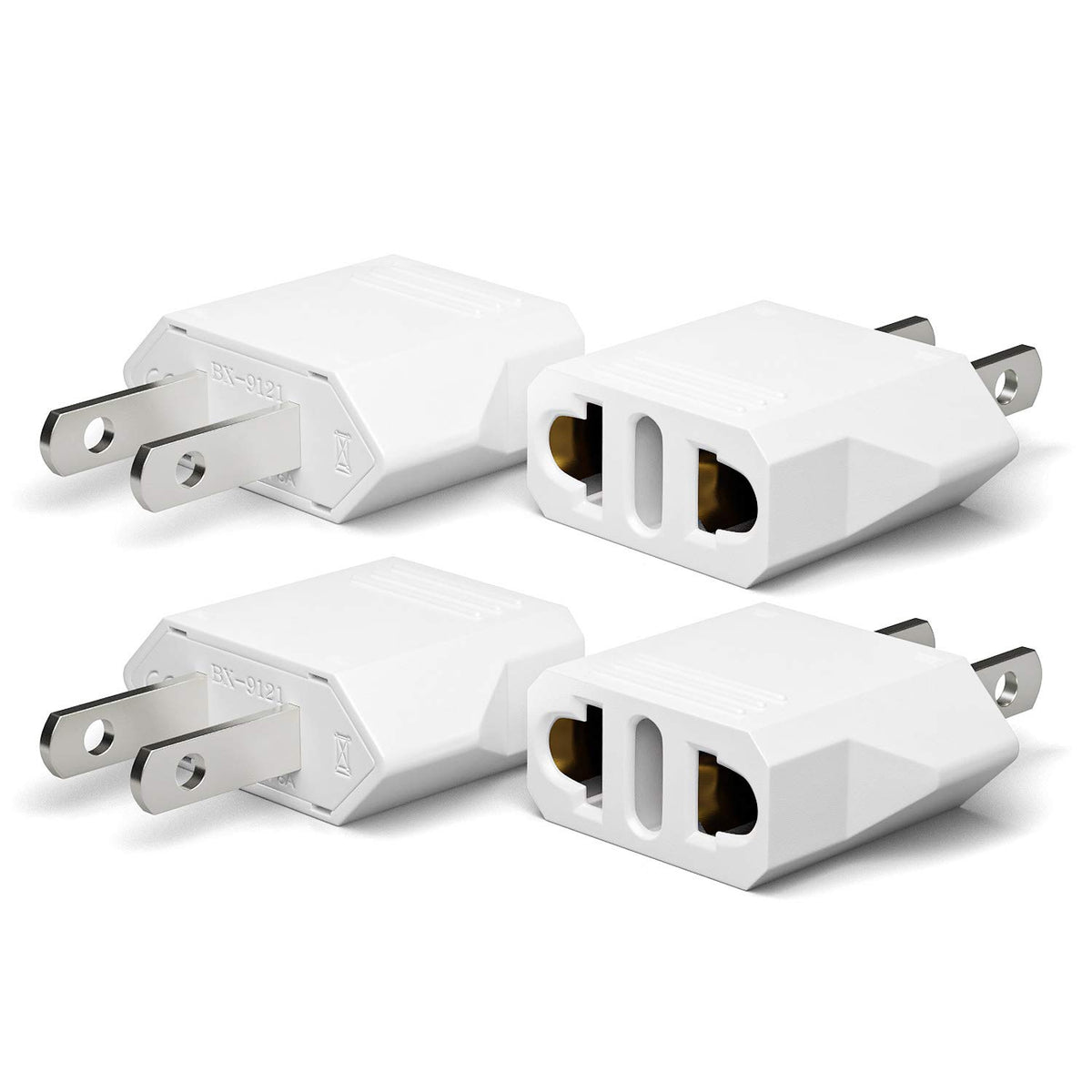 Unidapt Us Plug Adapter, European To Usa Travel Plug Adapter, Europe To America, Mexico, Japan, Canada Power Outlet Adapters Wall Plugs, Type A 4 Pack White
