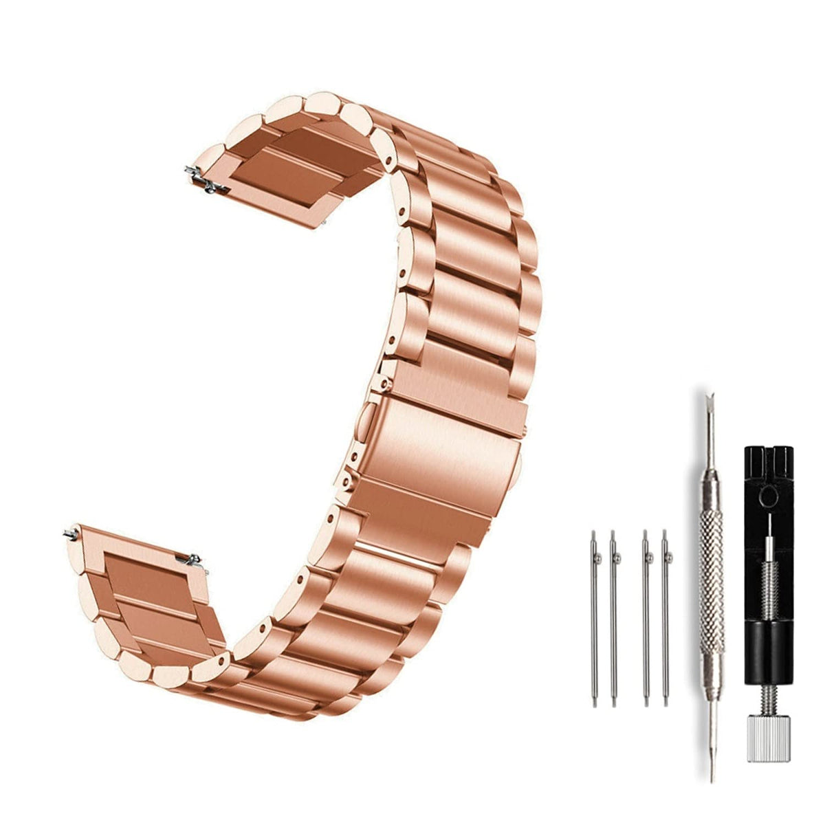 Moran Stainless Steel Watch Band Quick Release Replacement Metal Strap 20Mm 22Mm For Men Women (Rose Gold+Folding Clasp, 20Mm)