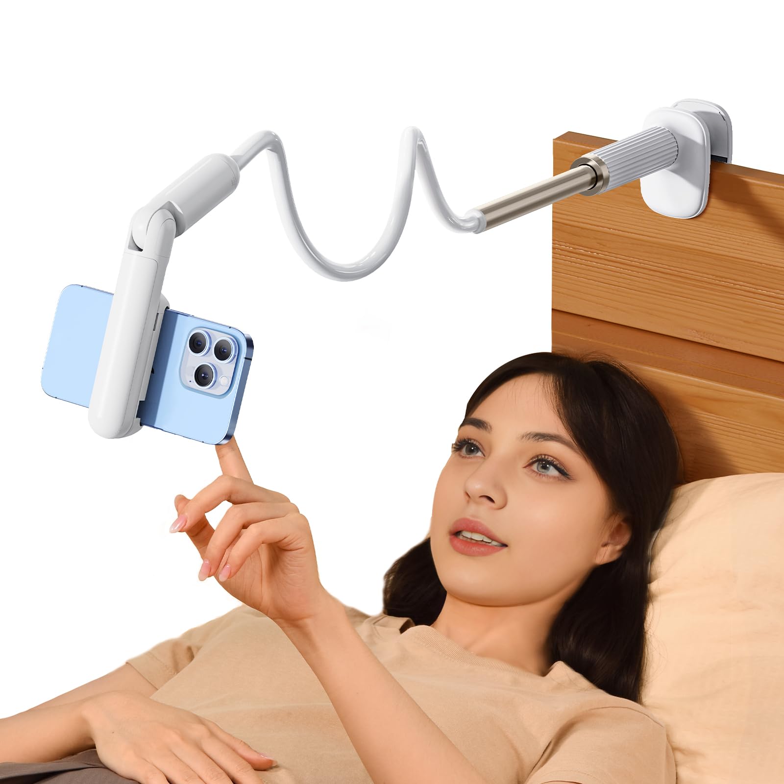 Nediea Phone Holder For Bed, Gooseneck Cell Phone Stand With Clamp Mount, 900 Rotation Overhead Lazy Bracket With Flexible Long 