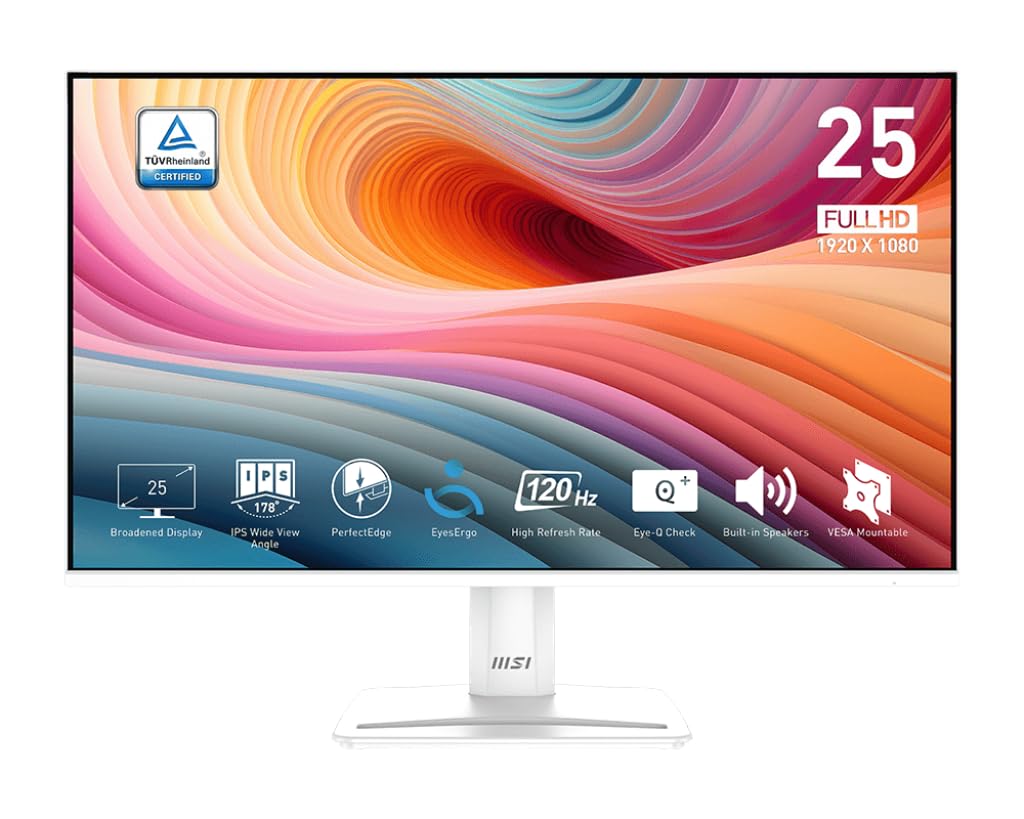 Msi Pro Mp251W E2 24.5 Inch Ips 1920 X 1080 (Fhd) Gaming Office Monitor, 120Hz, Adaptive Synch, Hdr Ready, Hdmi, Vga Port, Displ