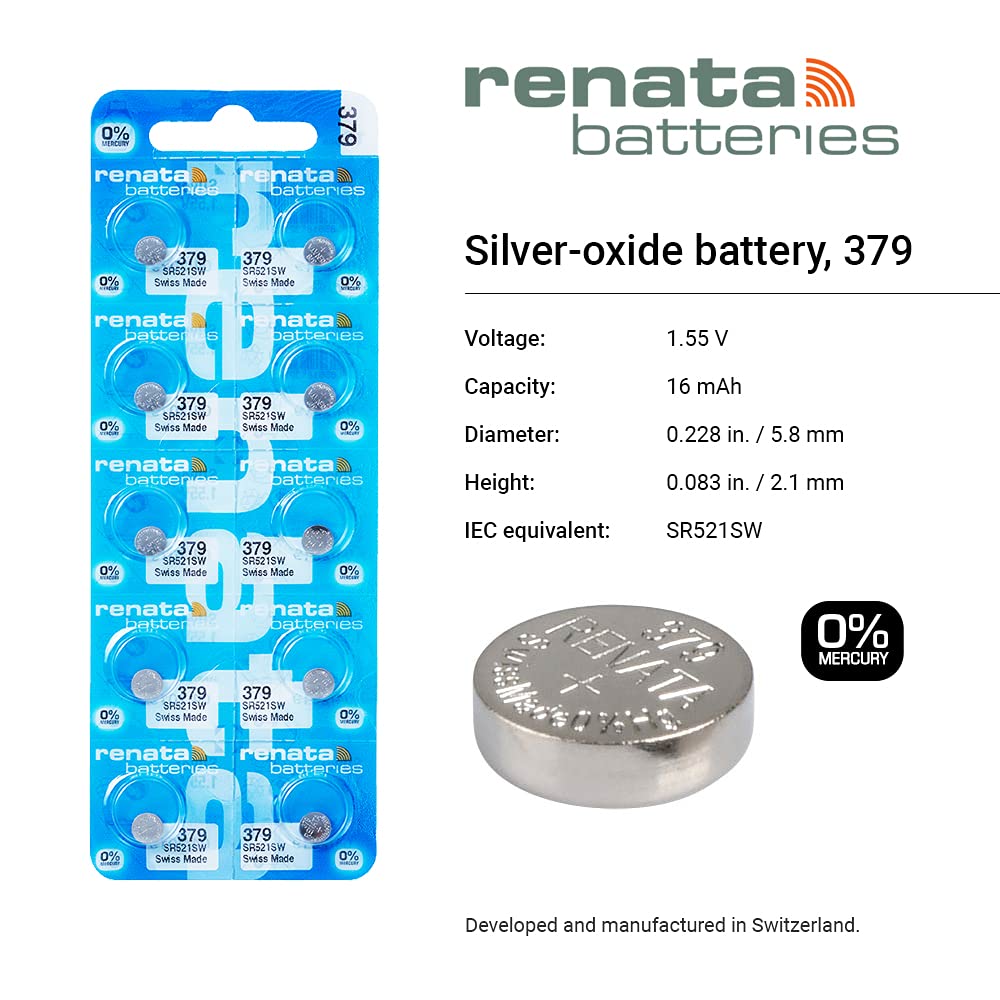 Renata 379 Sr521Sw Batteries   1.55V Silver Oxide 379 Watch Battery (2 Count)