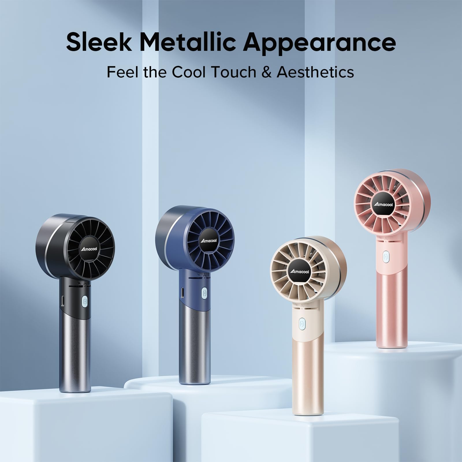 Amacool Portable Handheld Turbo Fan, 17Hrs Runtime, 4 Speeds Wind, Cool Metal Body, Rechargeable Battery Personal Fan, Mini Pock