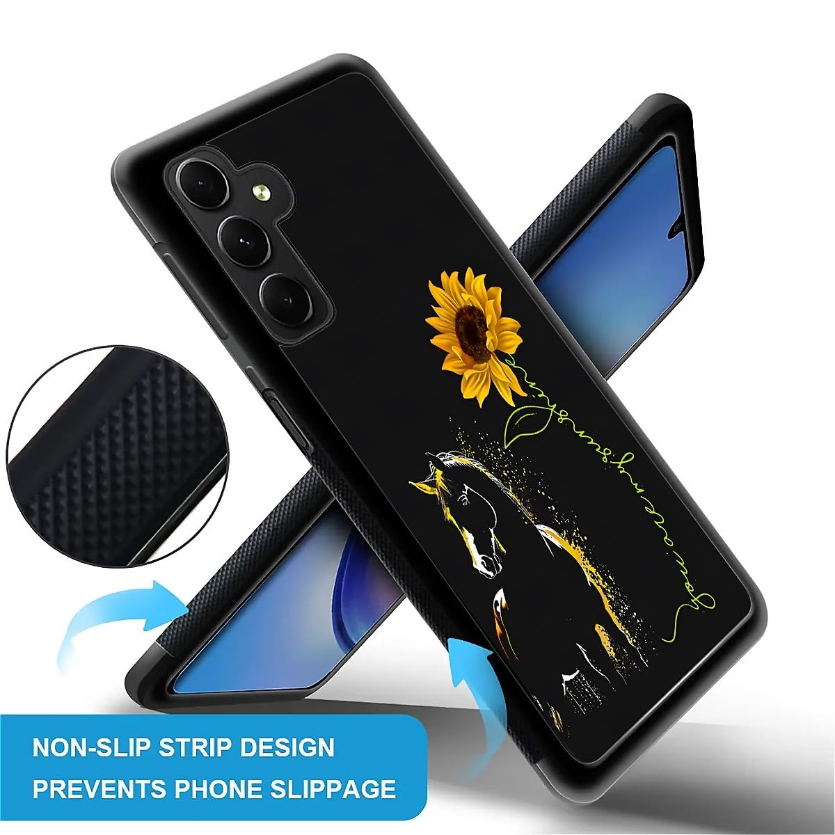 Fkbrcl4U For Samsung Galaxy A15 Case, Horse Sunflower Yellow Sunshine Pattern Graphic Design Girl Boy Soft Silicone Hard Acrylic
