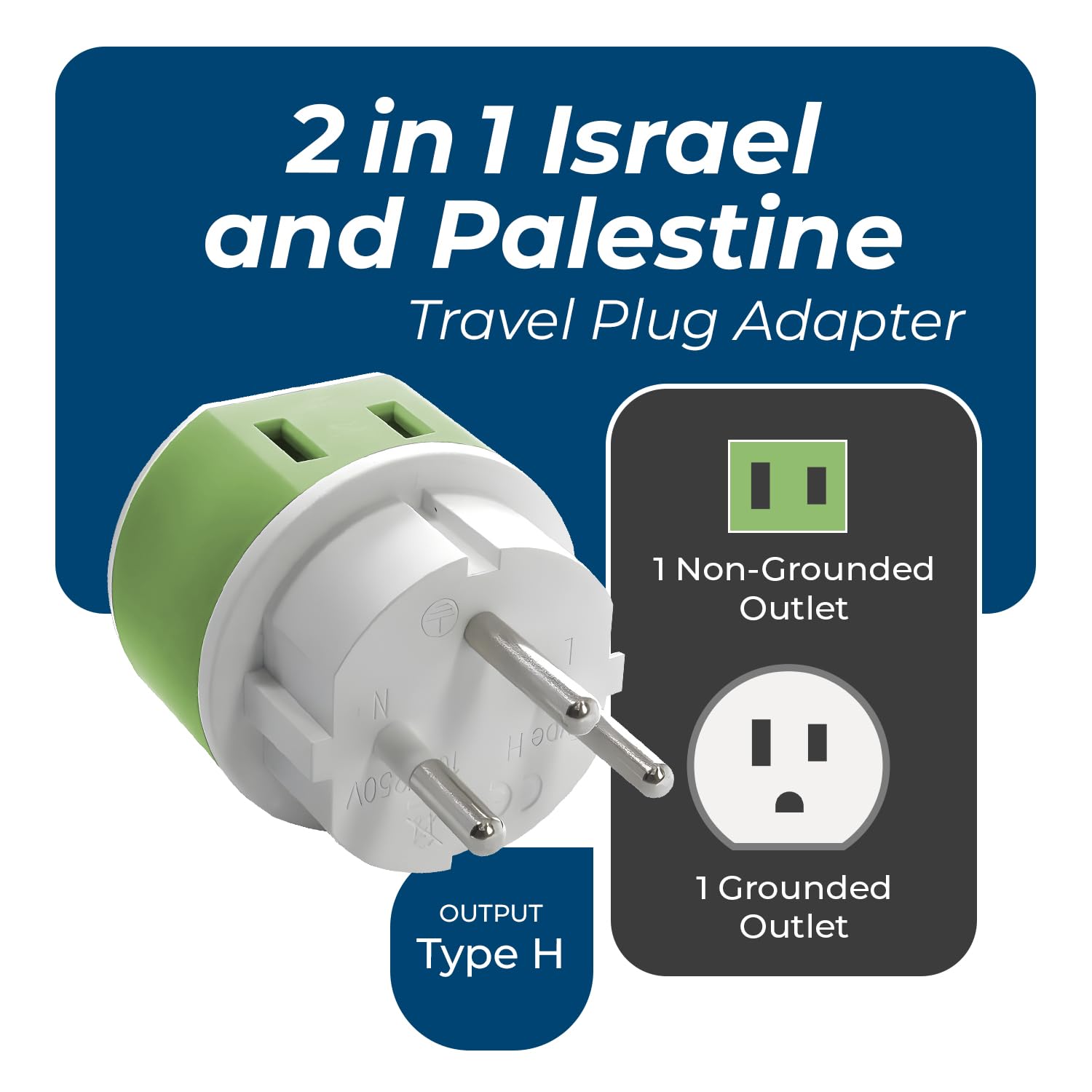 Orei Israel, Palestine Power Plug Adapter With 2 Usa Inputs   Travel 3 Pack   Type H (Us 14) Safe Grounded Use With Cell Phones,