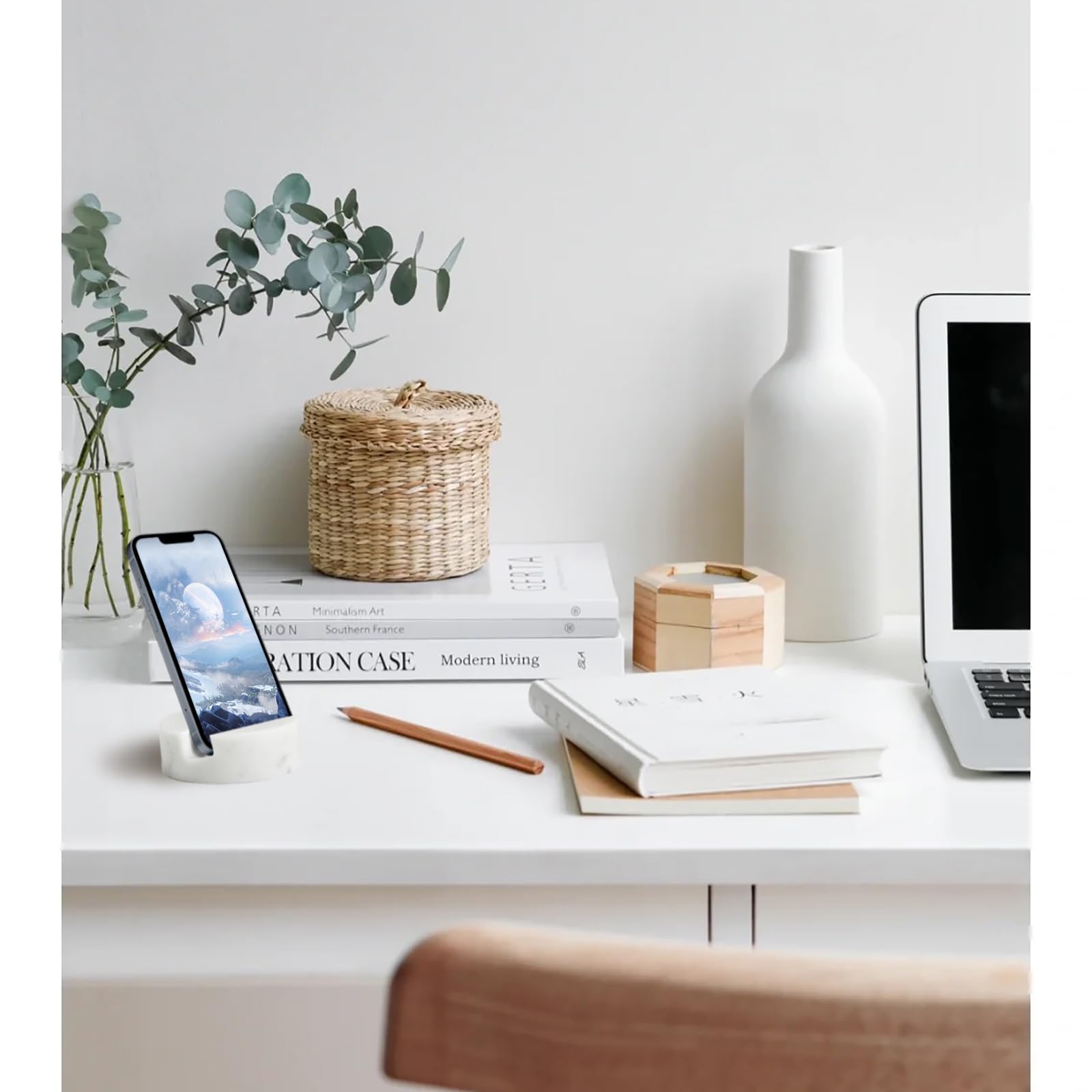 Phinilux Marble Phone Stand For Desk, Cell Phone Holder For Kitchen Countertops, Office Iphone Stand, Cute Boho Modern Accessori