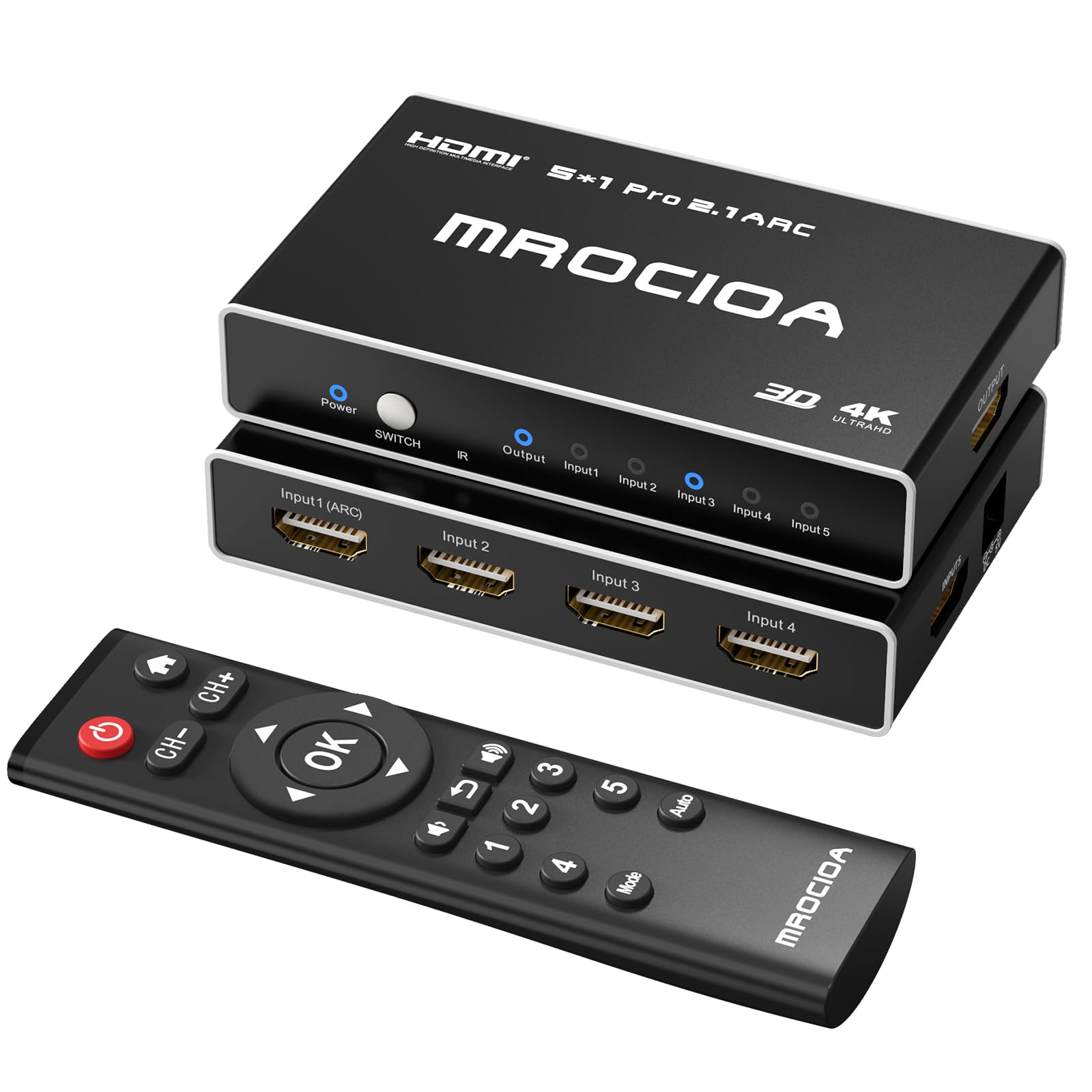 Hdmi 2.1 Switch 8K 60Hz, 4K 120Hz 5 In 1 Out Hdmi Switcher Splitter With Ios App/Cec Remote, Resolution Adjusted, Arc, Hdr10+, D
