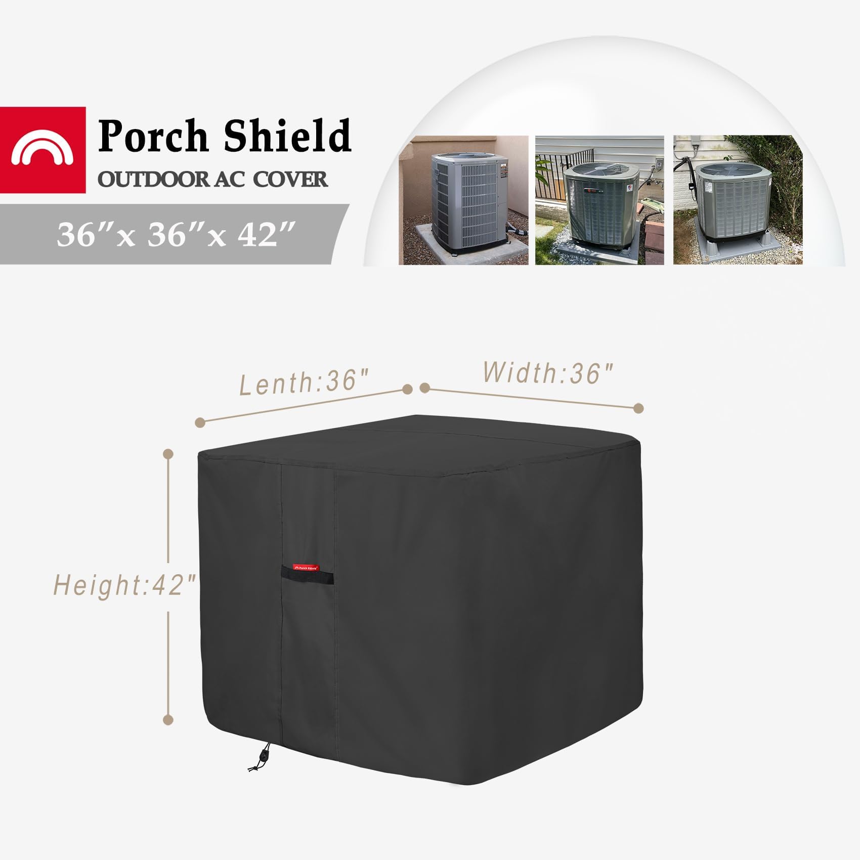 Porch Shield 600D Waterproof Air Conditioner Covers For Outside Units Square Ac Cover Black   36 X 36 X 42 Inch