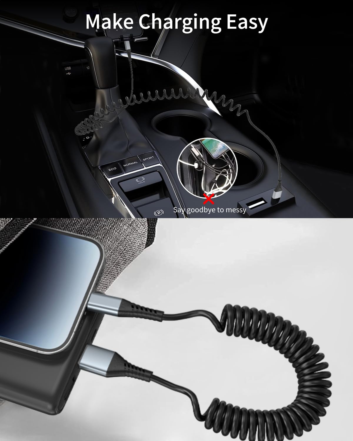 Coiled Usb C Cable, 2 Pack Usb To Usb C Coiled Cable For Car Short Usb C Retractable Cable For Iphone 15 Pro Max, Samsung Galaxy