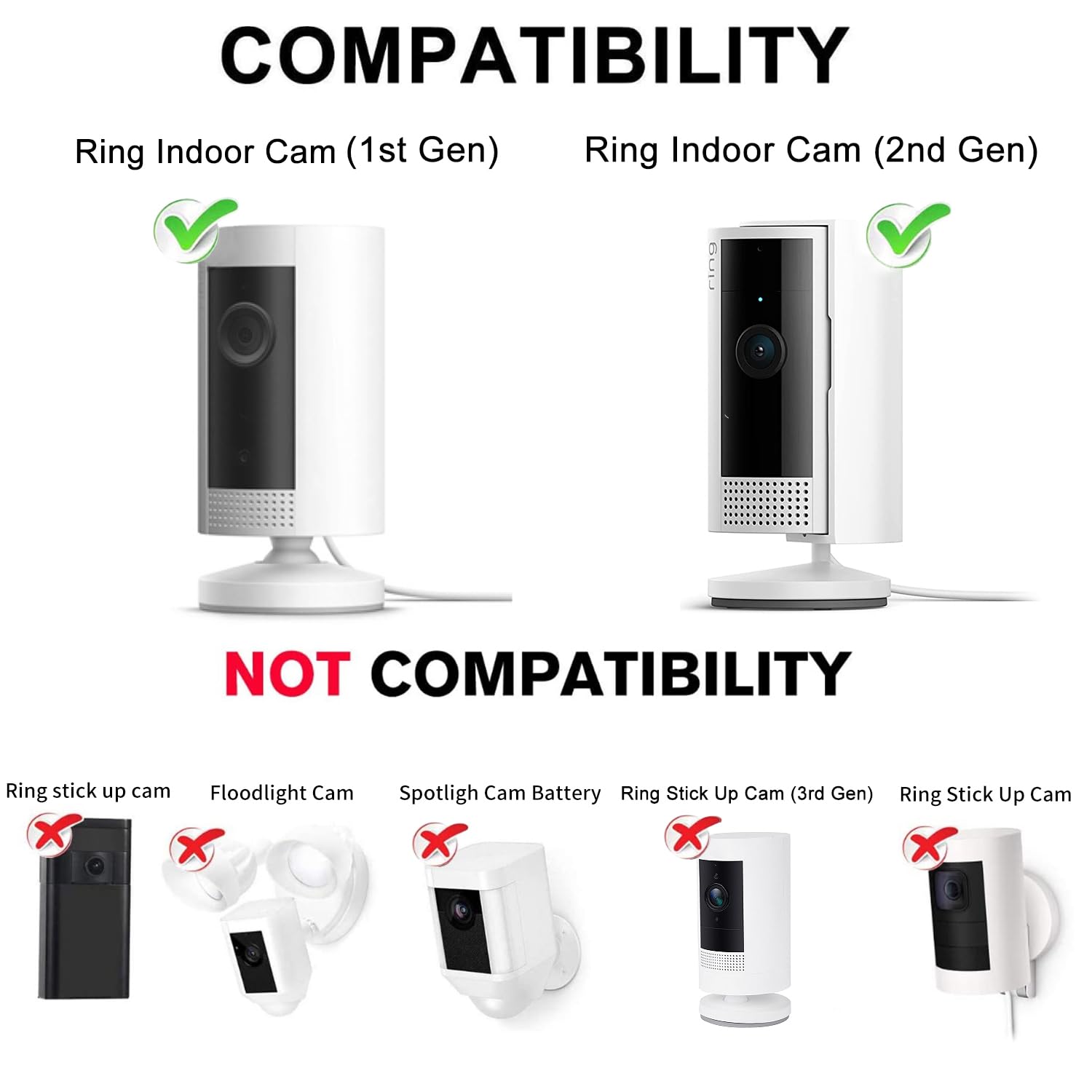 Alertcam Power Adapter For Ring Indoor Cam (2Nd Gen) And Ring Indoor Cam(1St Gen), With 25Ft/7.5M Flat Charging Cable Continuously Charge Your Camera (Not Compatible With Ring Stick Up Cam)