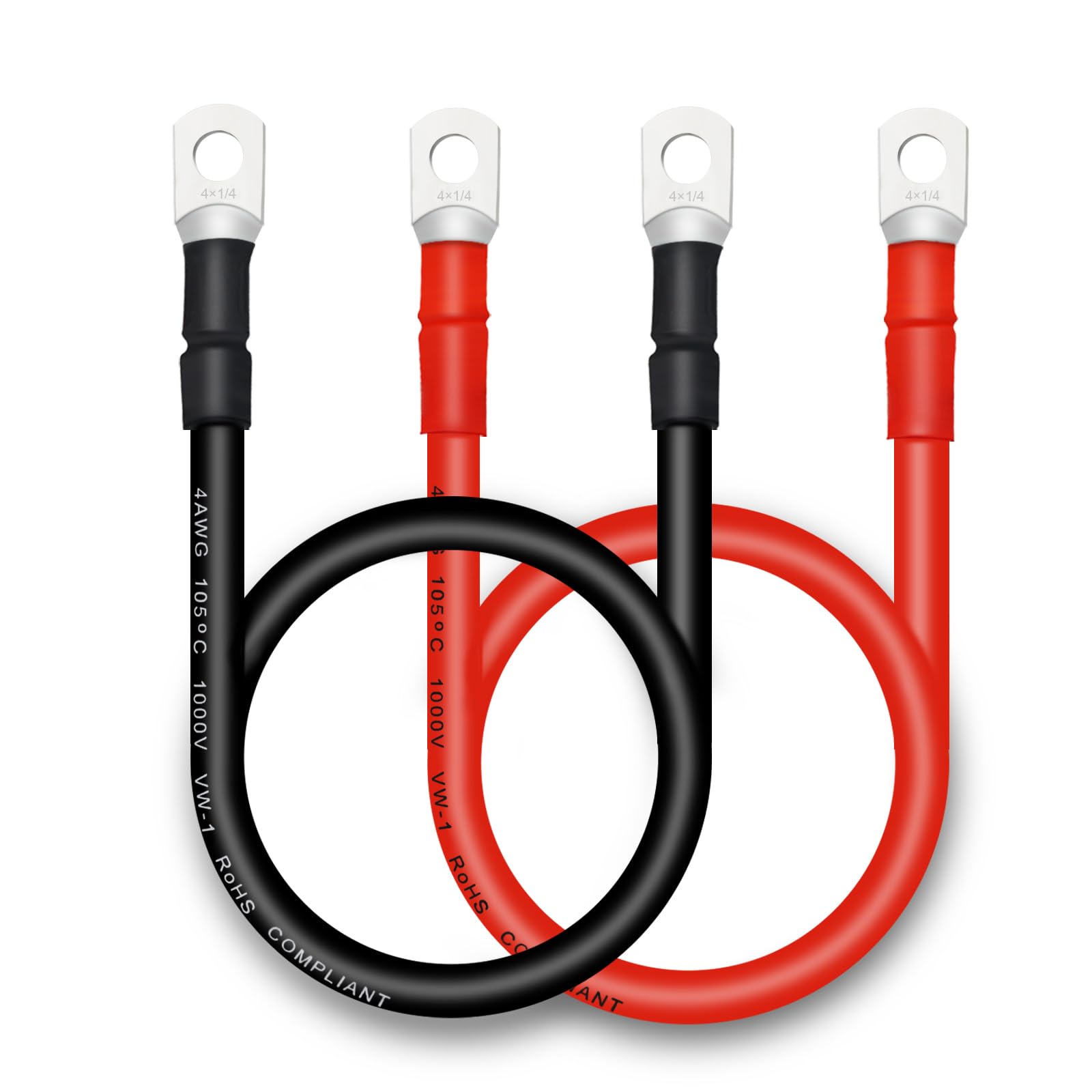 QIATOL Battery Cable, 4 AWG Battery Cables with Terminals, 2PCS Copper Battery Cables.
